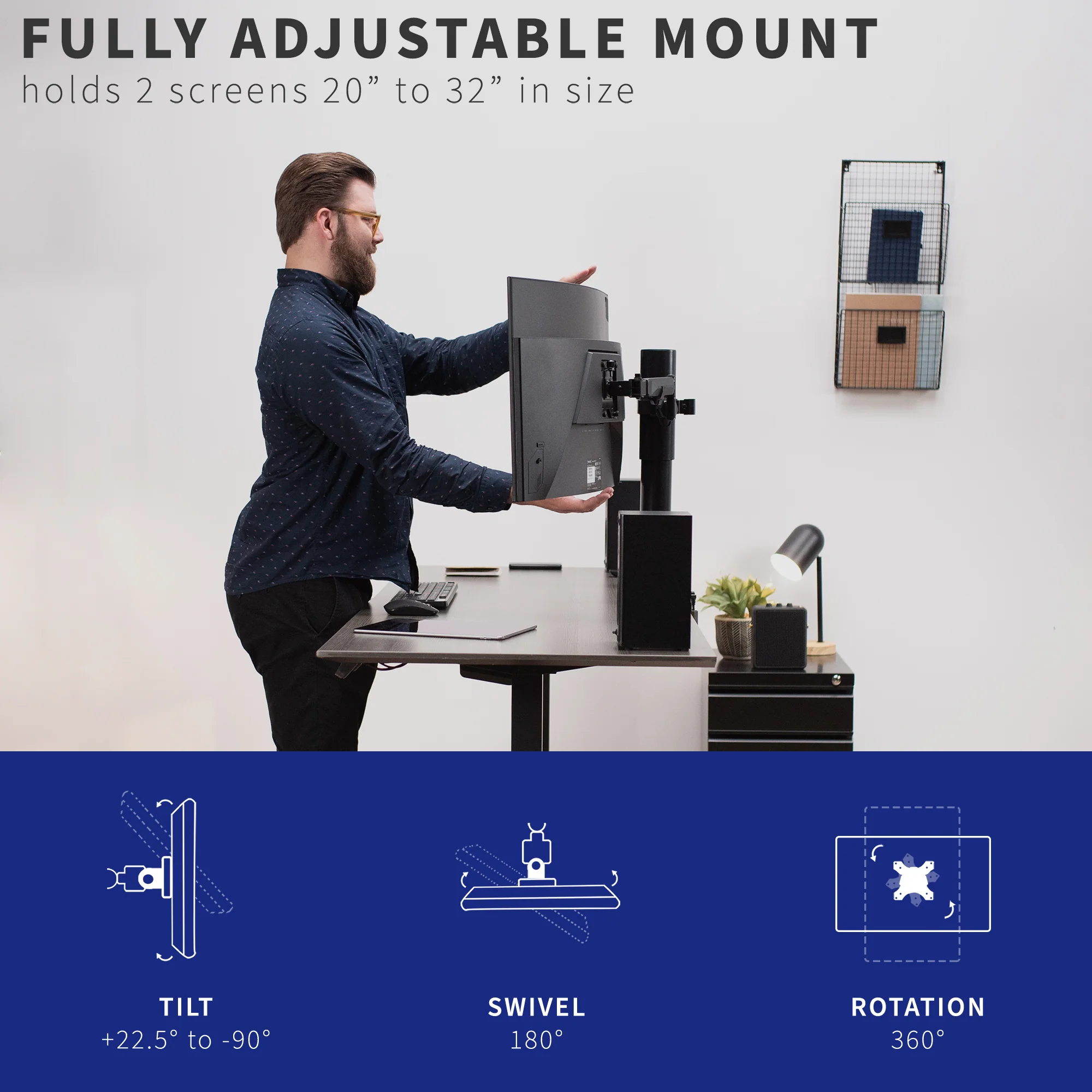 Single Motor Desk Frame with Electric Dual Monitor Arm & Touch Screen Memory Controller - Image 9