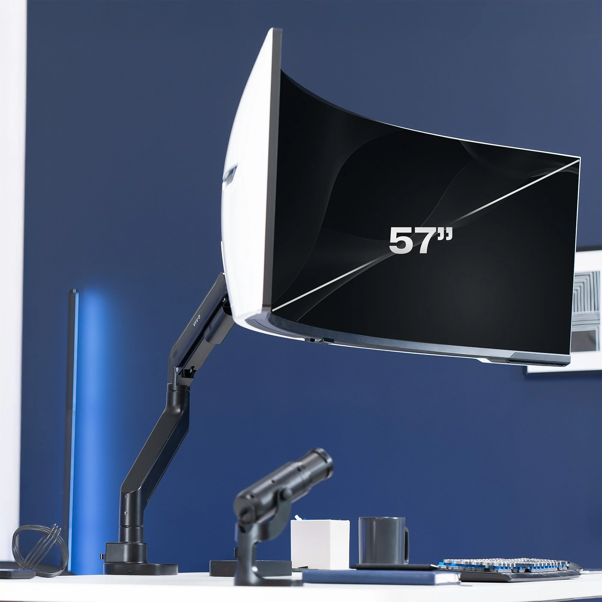 Pneumatic Arm Single Ultrawide Monitor Desk Mount - Up to 57" Screens - Image 11
