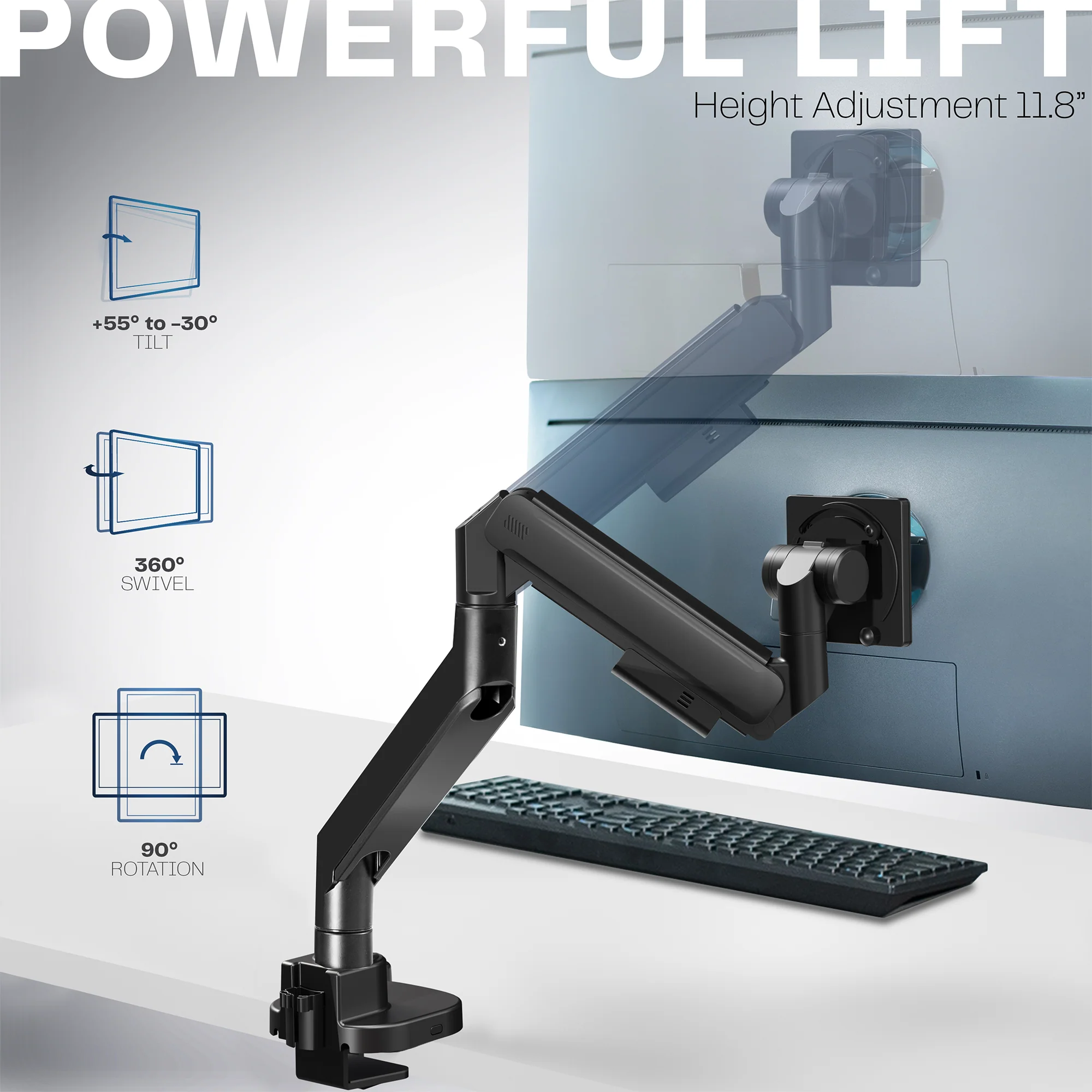 Pneumatic Arm Single Ultrawide Monitor Desk Mount - Up to 57" Screens - Image 3