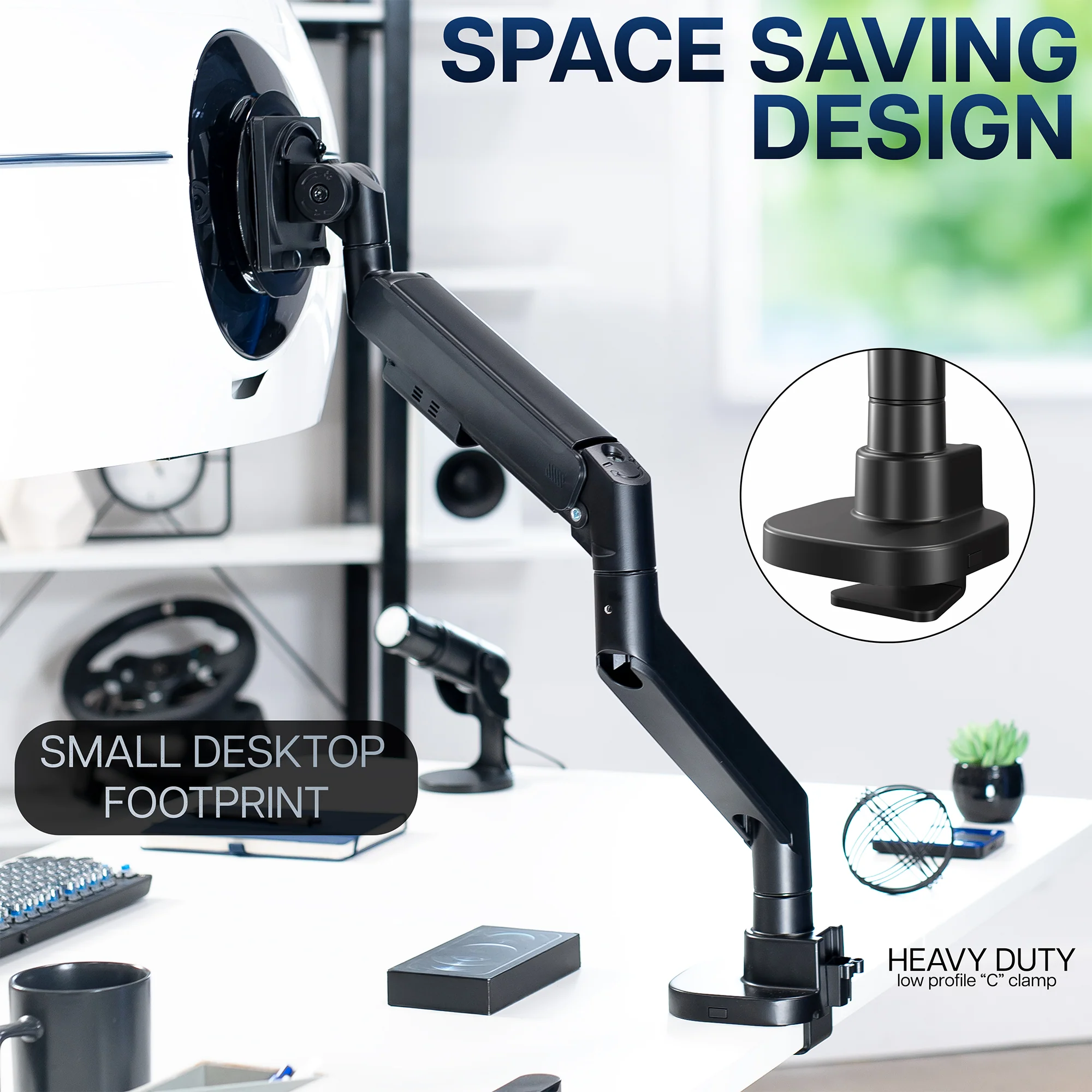 Pneumatic Arm Single Ultrawide Monitor Desk Mount - Up to 57" Screens - Image 5