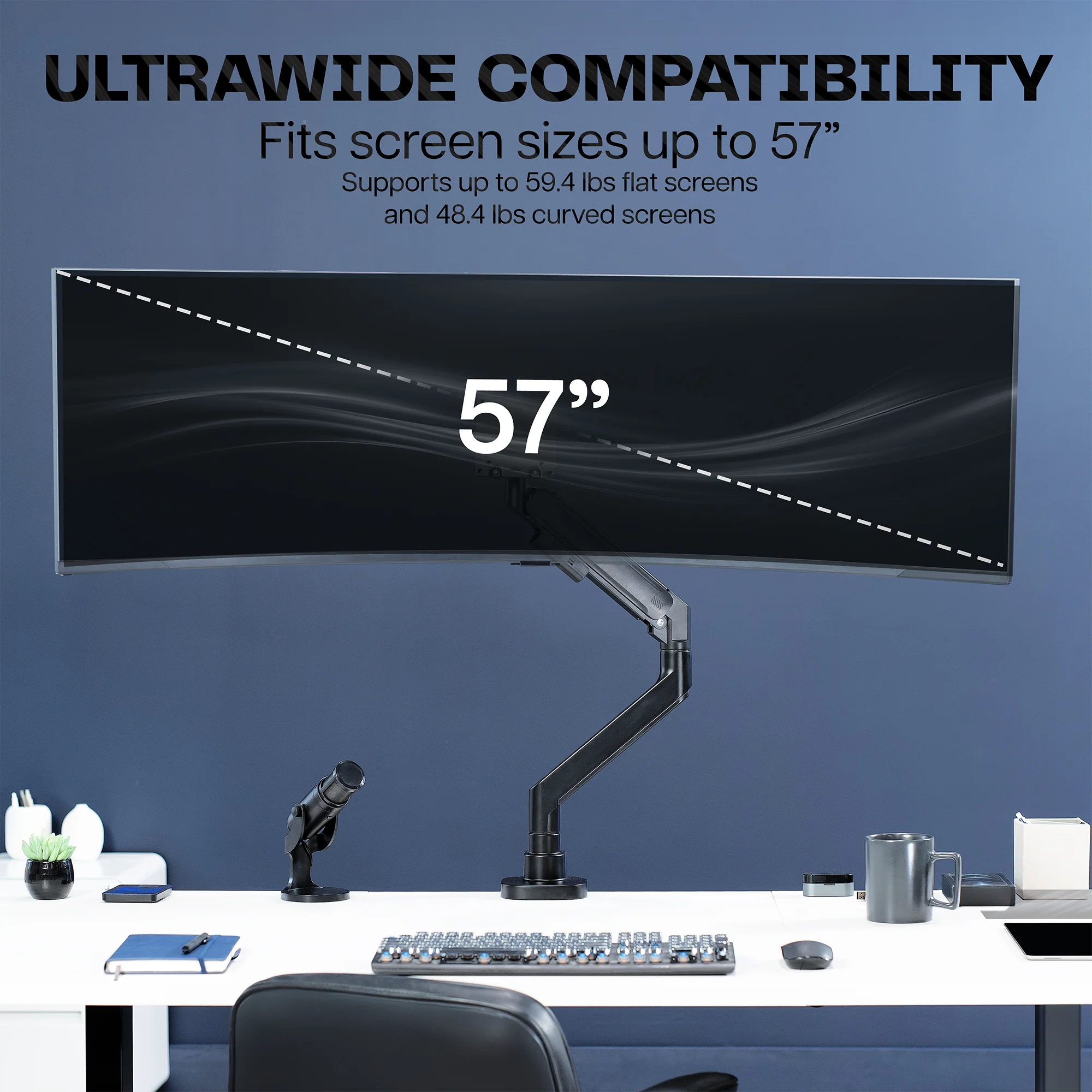 Pneumatic Arm Single Ultrawide Monitor Desk Mount - Up to 57" Screens - Image 6