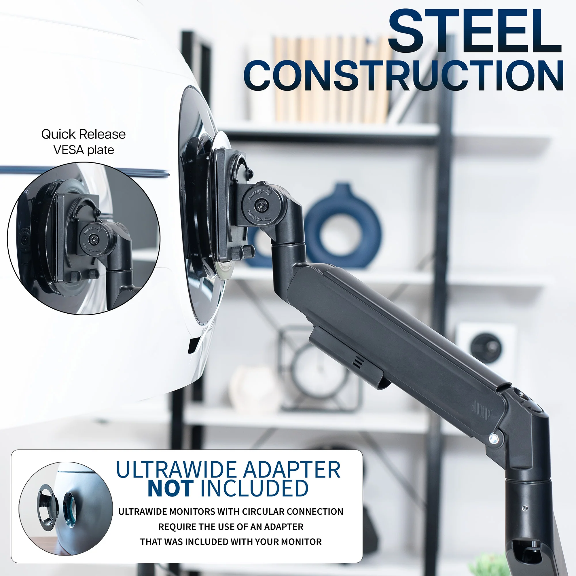 Pneumatic Arm Single Ultrawide Monitor Desk Mount - Up to 57" Screens - Image 7