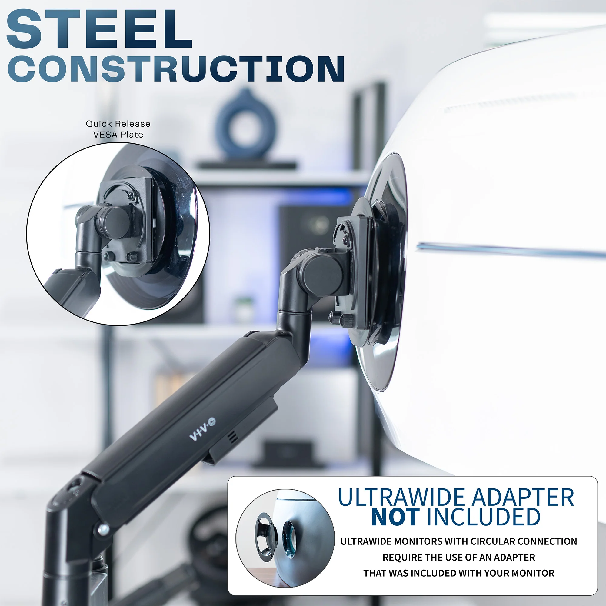 Pneumatic Arm Single Ultrawide Monitor Desk Mount - Up to 57" Screens - Image 7