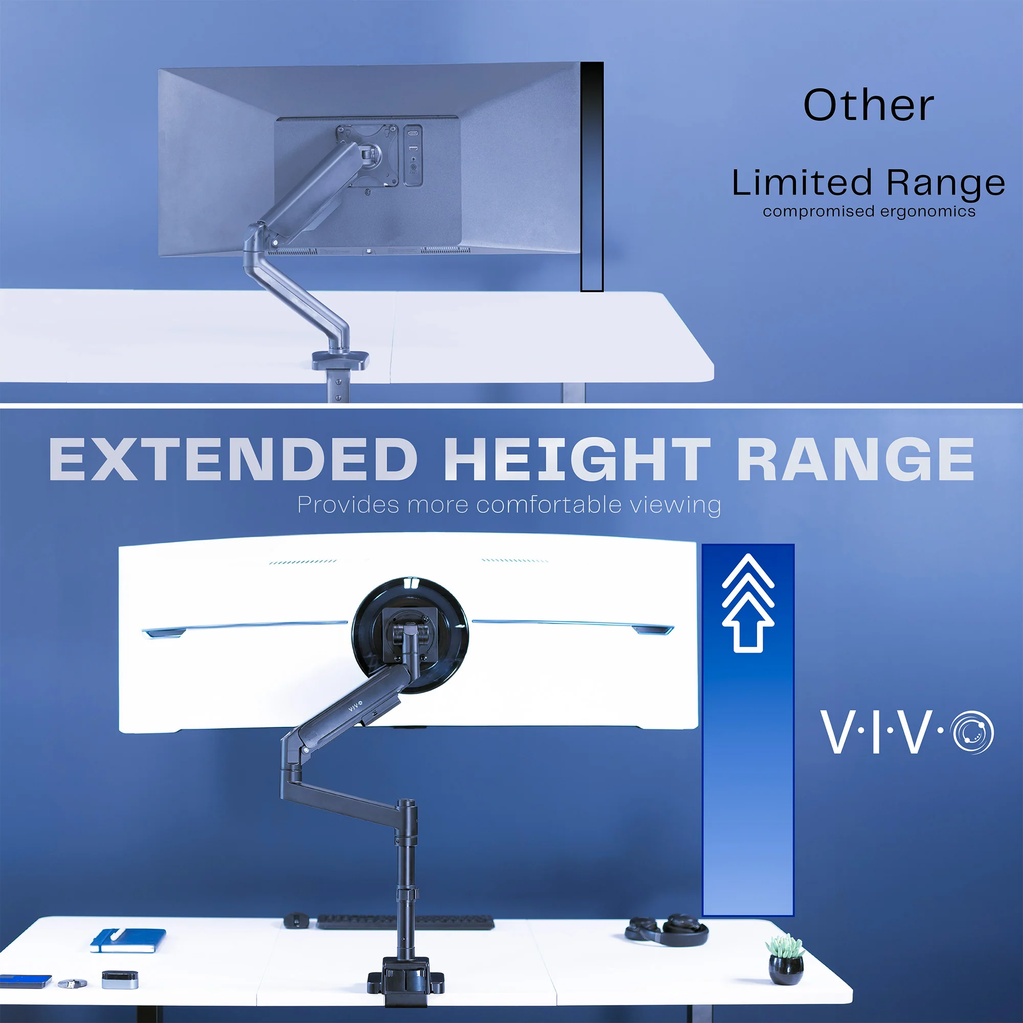 Pneumatic Arm Single Ultrawide Monitor Desk Mount - Up to 57" Screens - Image 9