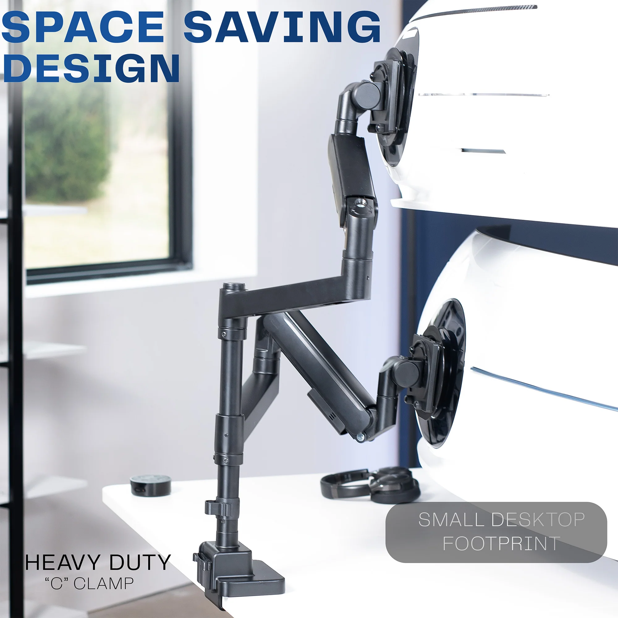 Pneumatic Arm Dual Ultrawide Monitor Desk Mount - Up to 57" Screens - Image 5