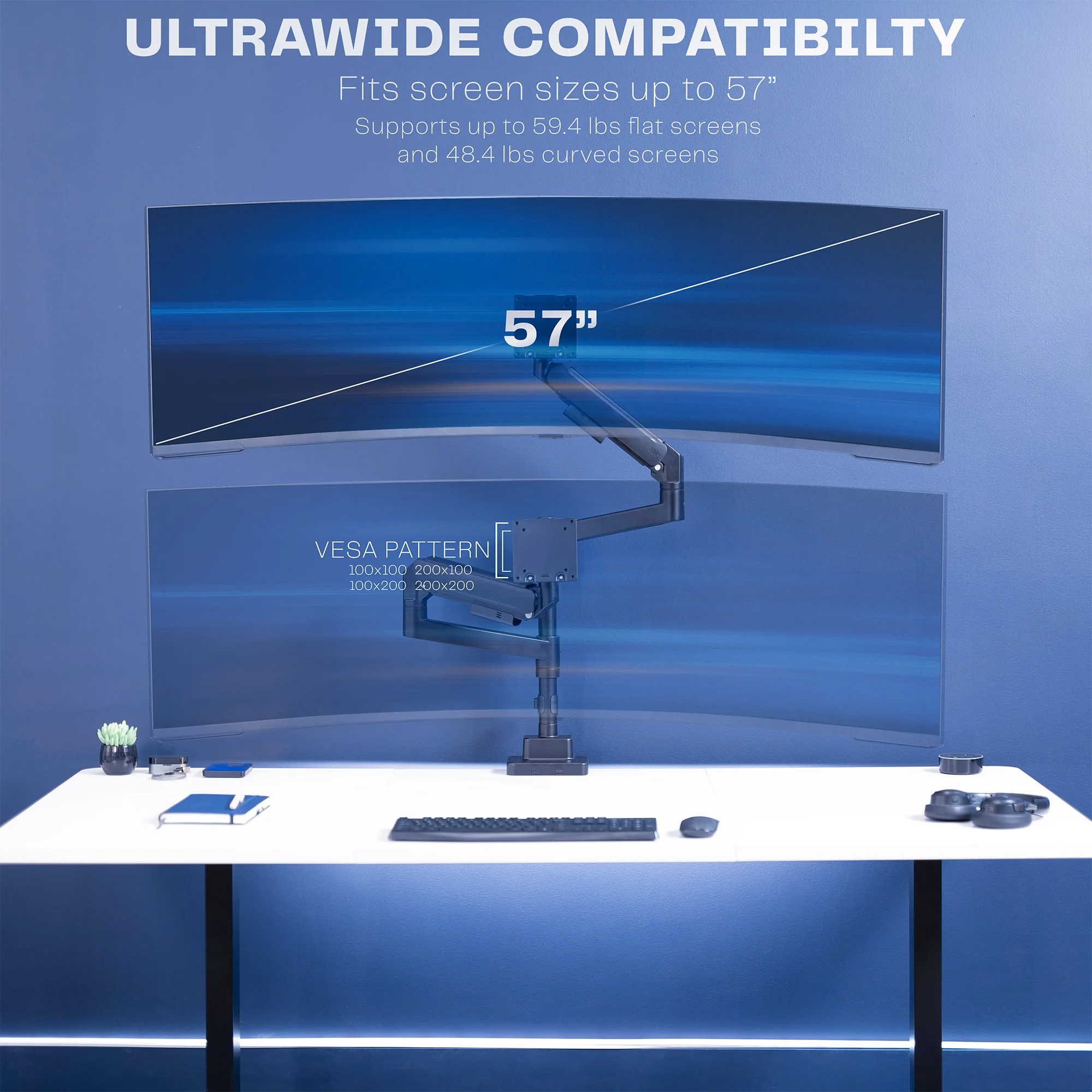 Pneumatic Arm Dual Ultrawide Monitor Desk Mount - Up to 57" Screens - Image 6