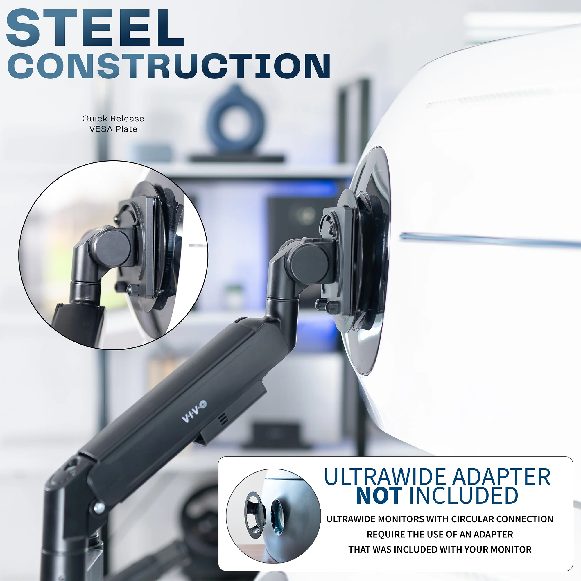 Pneumatic Arm Dual Ultrawide Monitor Desk Mount - Up to 57" Screens - Image 7