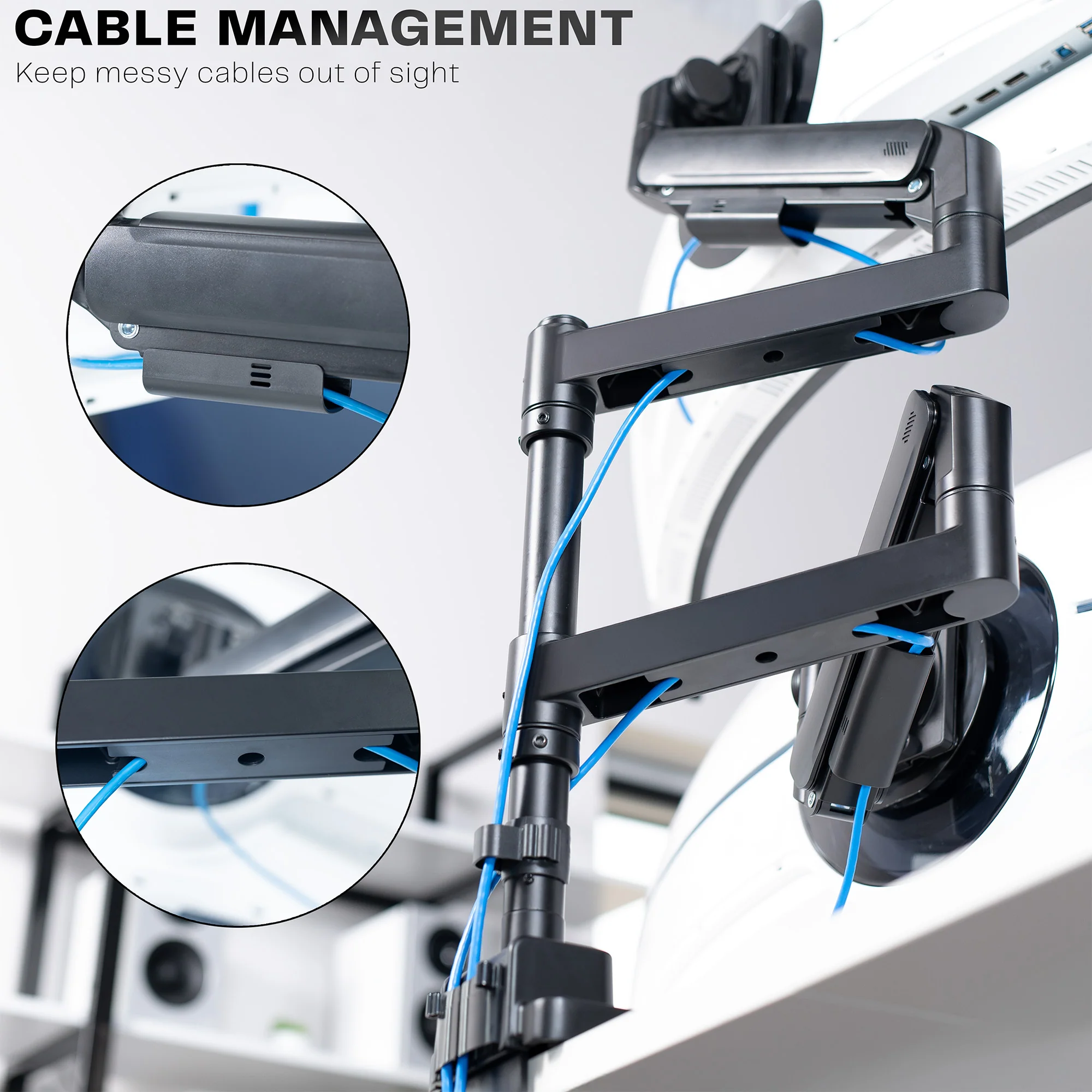 Pneumatic Arm Dual Ultrawide Monitor Desk Mount - Up to 57" Screens - Image 8