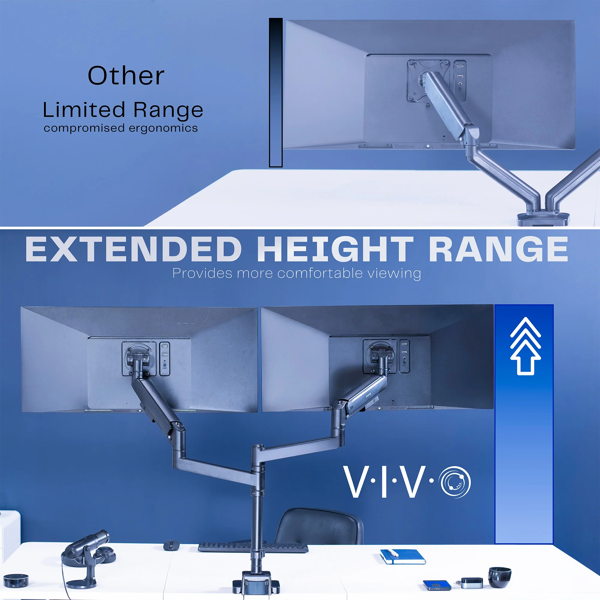 Pneumatic Arm Dual Ultrawide Monitor Desk Mount - Up to 57" Screens - Image 9