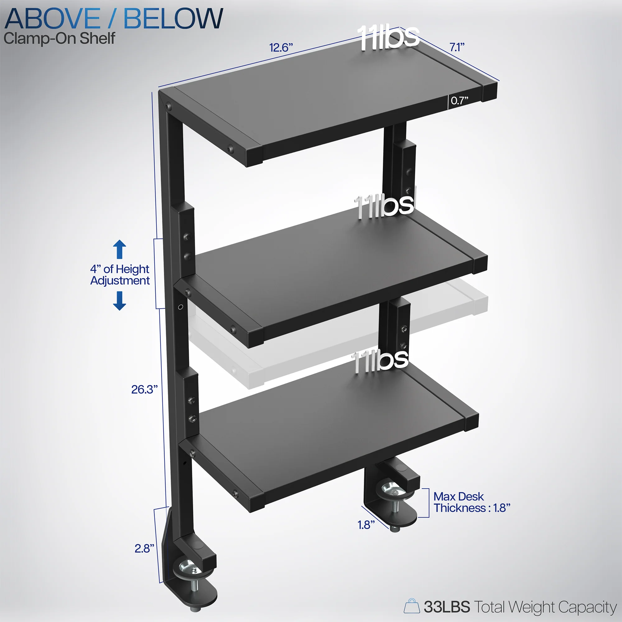 13" Clamp-on 3-Tier Shelving Unit for Desk - Image 3