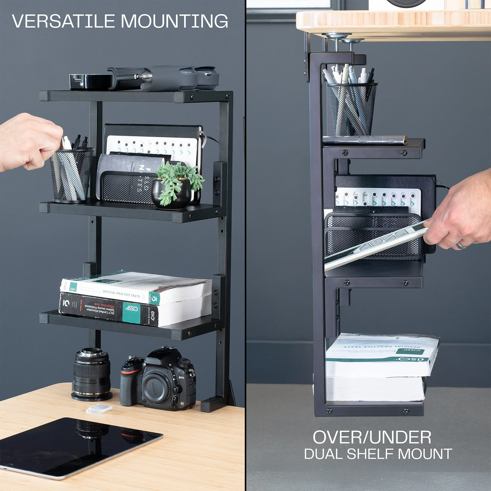 13" Clamp-on 3-Tier Shelving Unit for Desk - Image 4