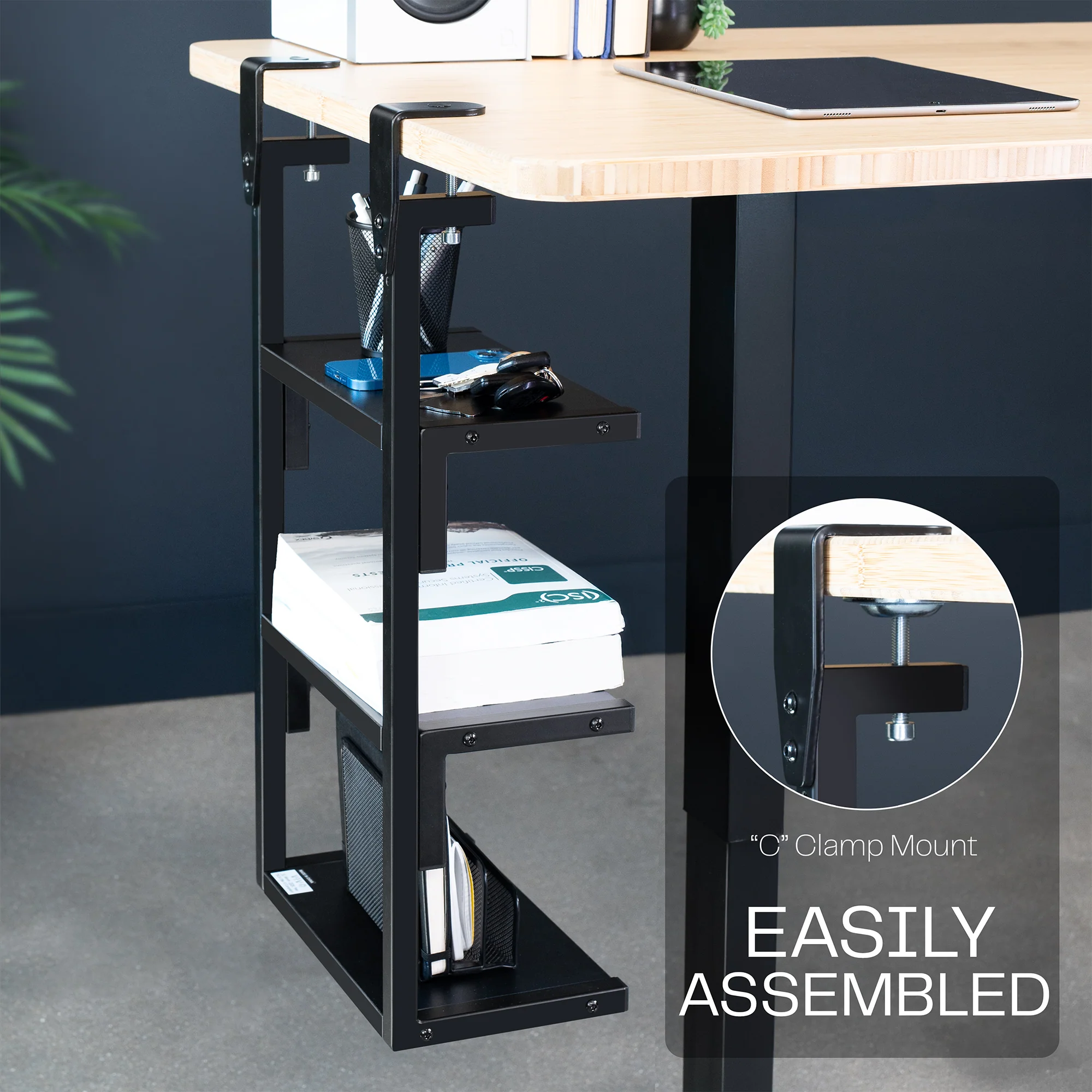 13" Clamp-on 3-Tier Shelving Unit for Desk - Image 5