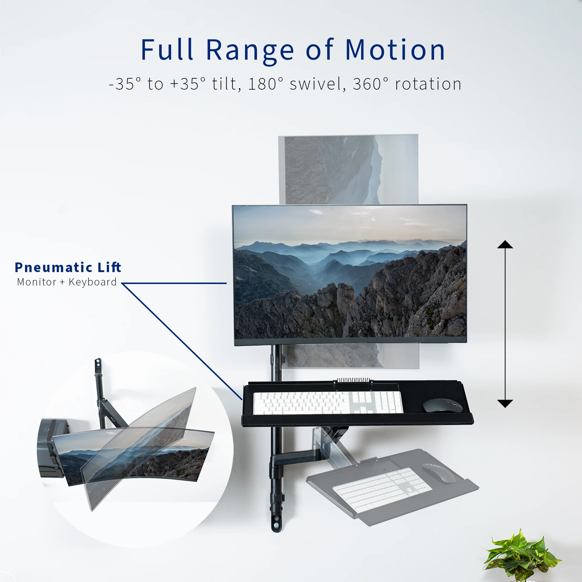 Single 17” to 32” Monitor Sit to Stand Wall Mount Workstation - Image 4