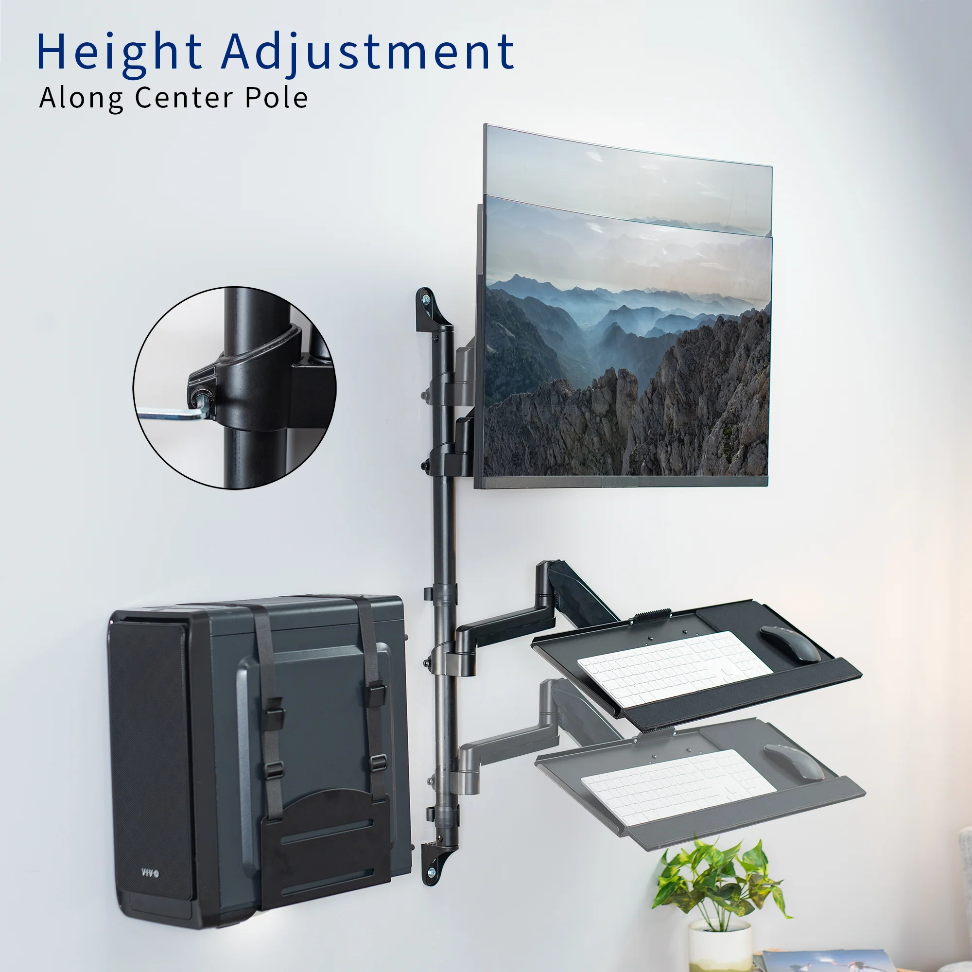 Single 17” to 32” Monitor Sit to Stand Wall Mount Workstation - Image 6