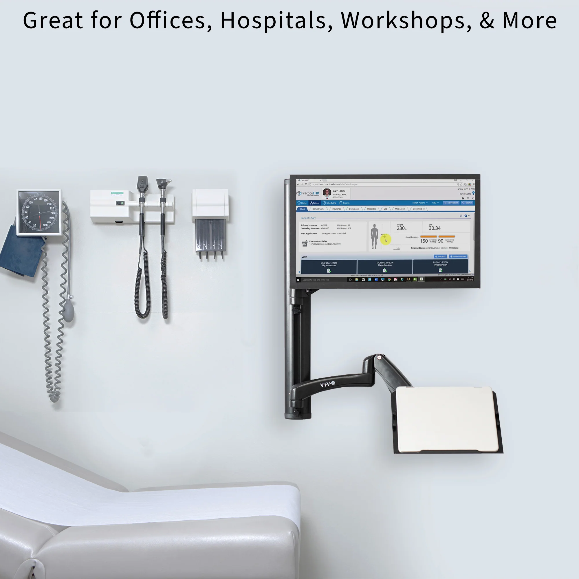 Sit to Stand Single Monitor & Laptop Wall Mount Workstation - Up to 27" Screens, 17.3" Laptops - Image 10