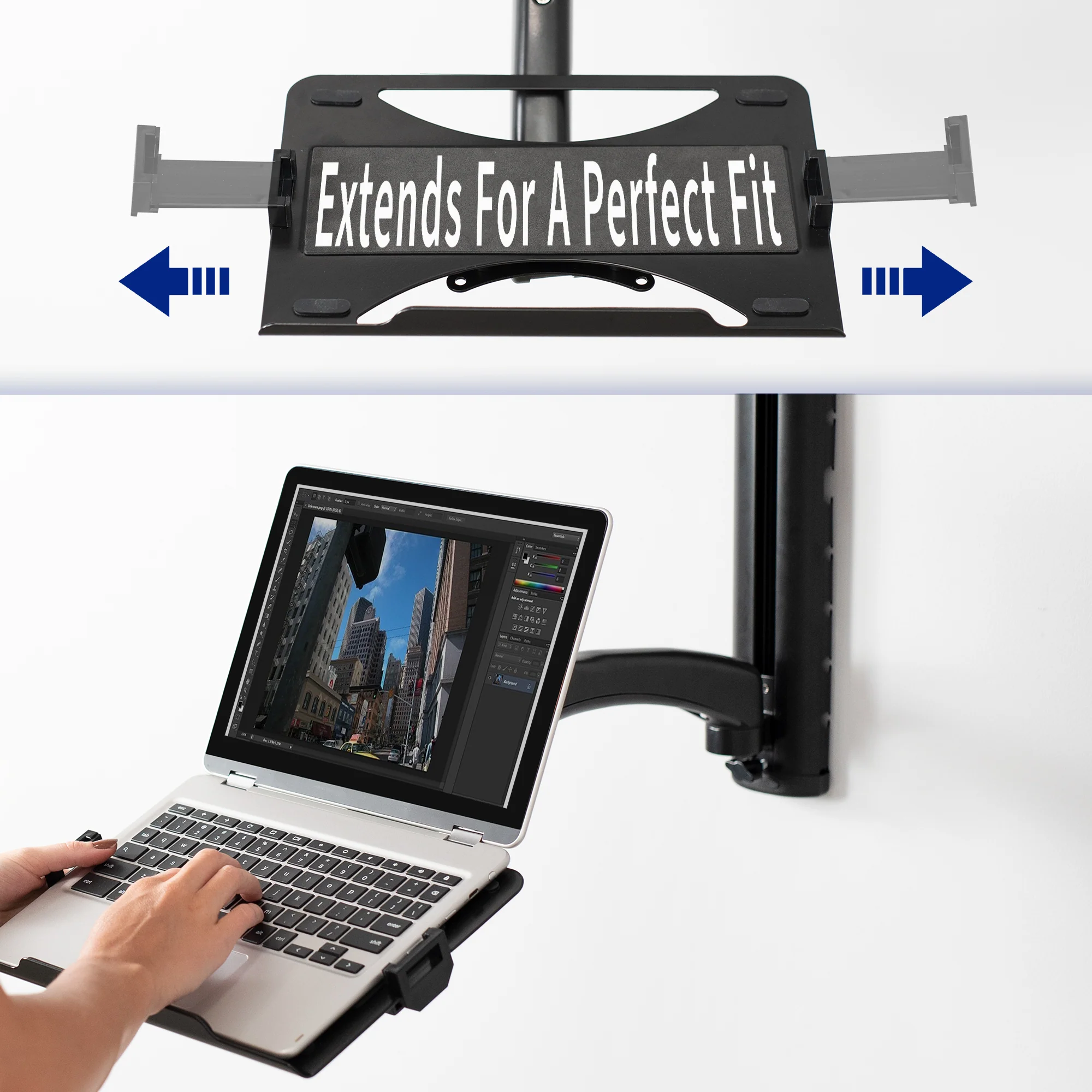 Sit to Stand Single Monitor & Laptop Wall Mount Workstation - Up to 27" Screens, 17.3" Laptops - Image 4