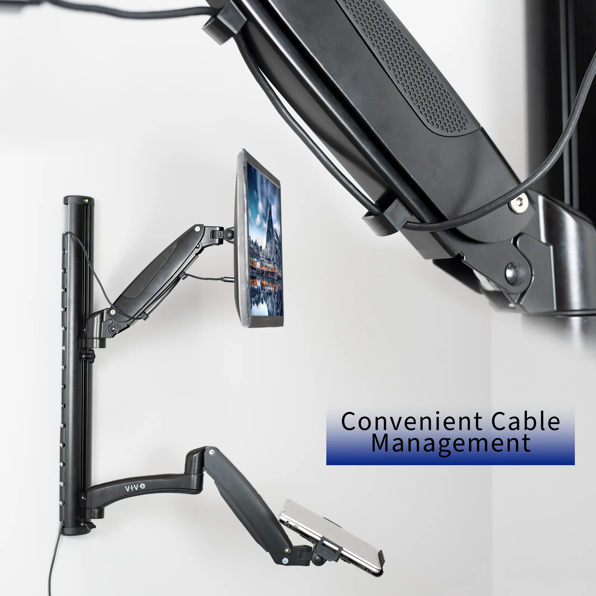 Sit to Stand Single Monitor & Laptop Wall Mount Workstation - Up to 27" Screens, 17.3" Laptops - Image 7