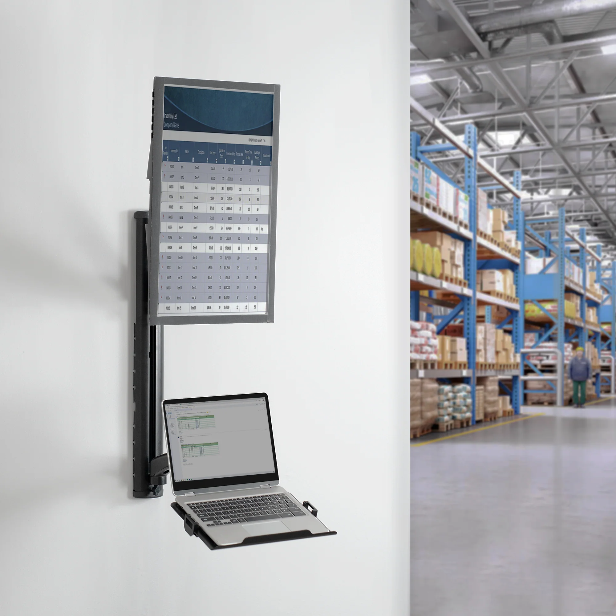 Sit to Stand Single Monitor & Laptop Wall Mount Workstation - Up to 27" Screens, 17.3" Laptops - Image 8