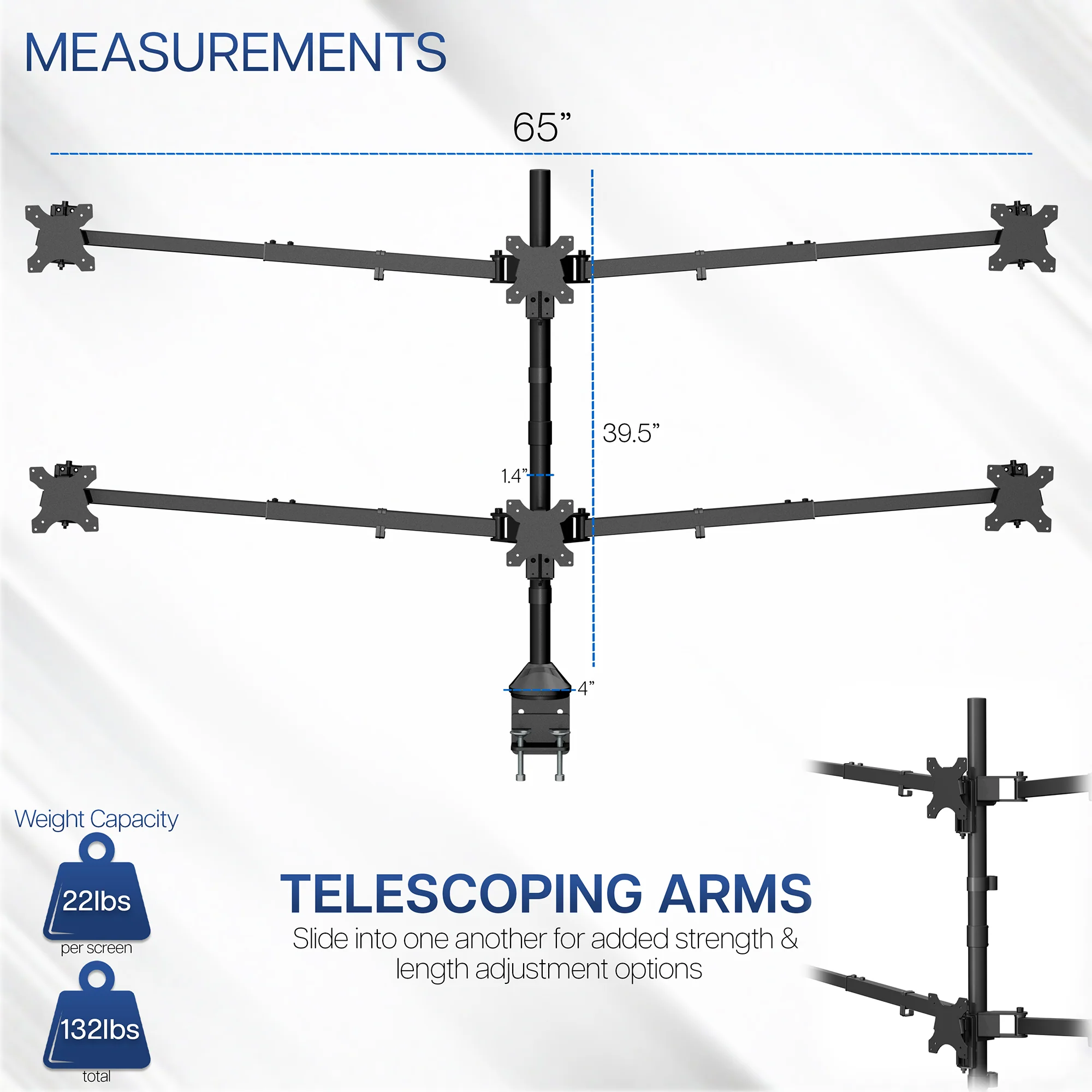 Telescoping Hex Monitor Desk Mount - Image 3