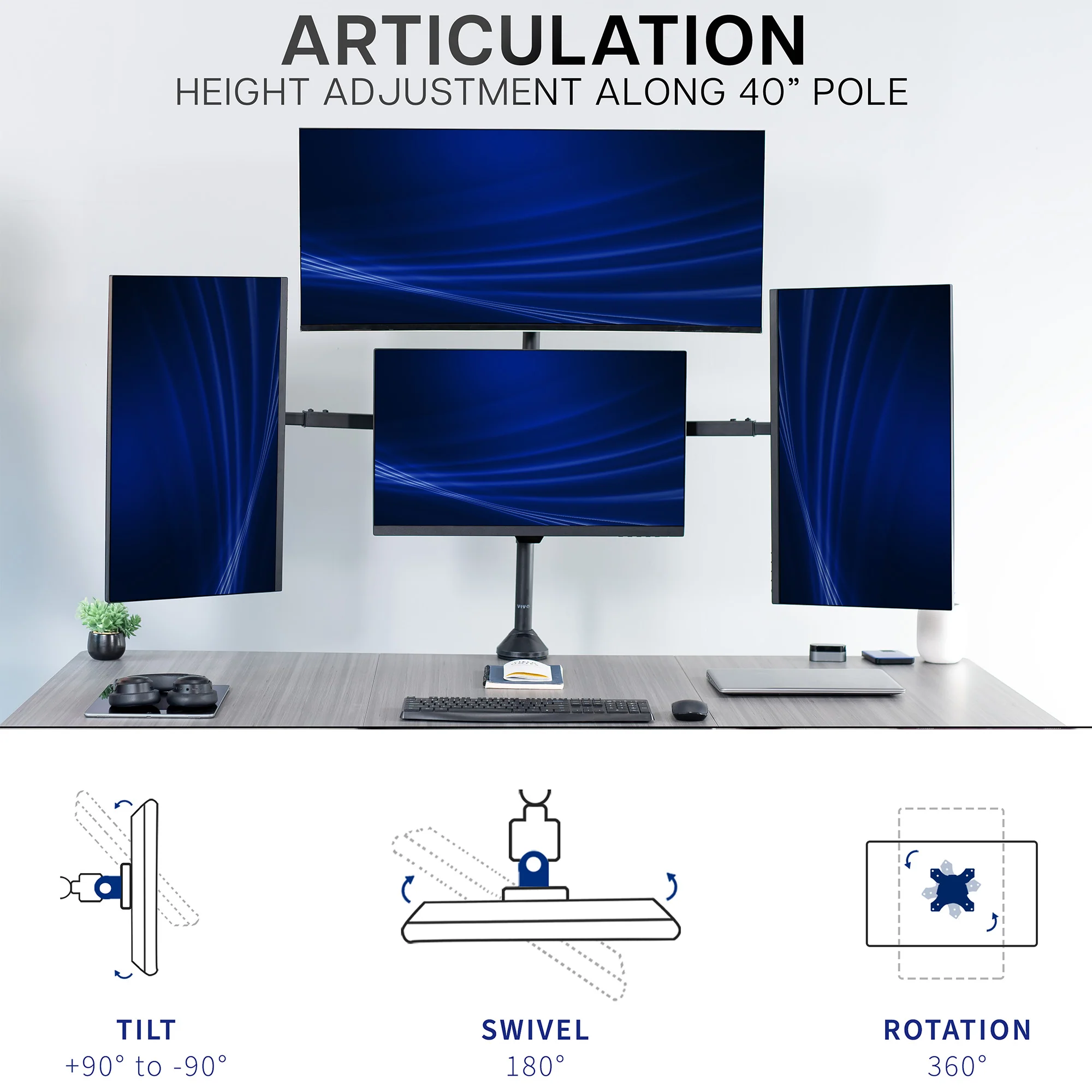 Telescoping Extra Tall Quad Ultrawide Monitor Desk Mount - Image 5