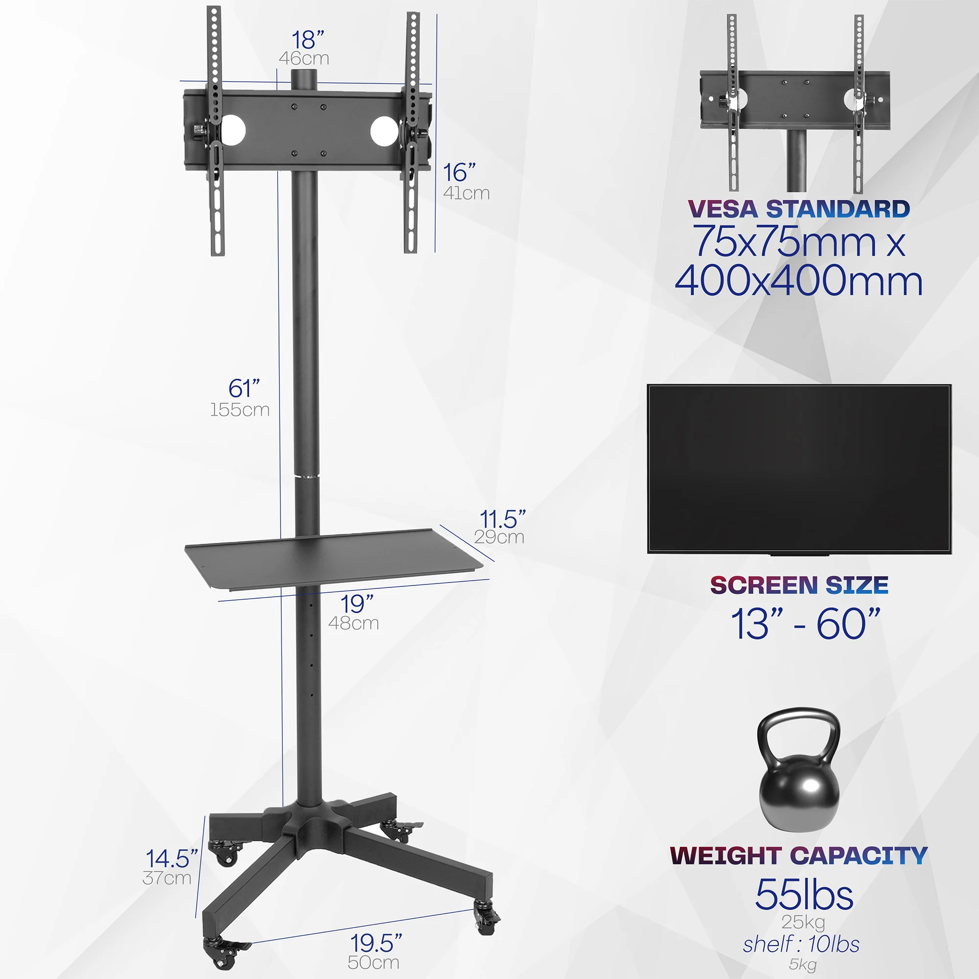 TV Cart for 13" to 60" Screens - Image 5