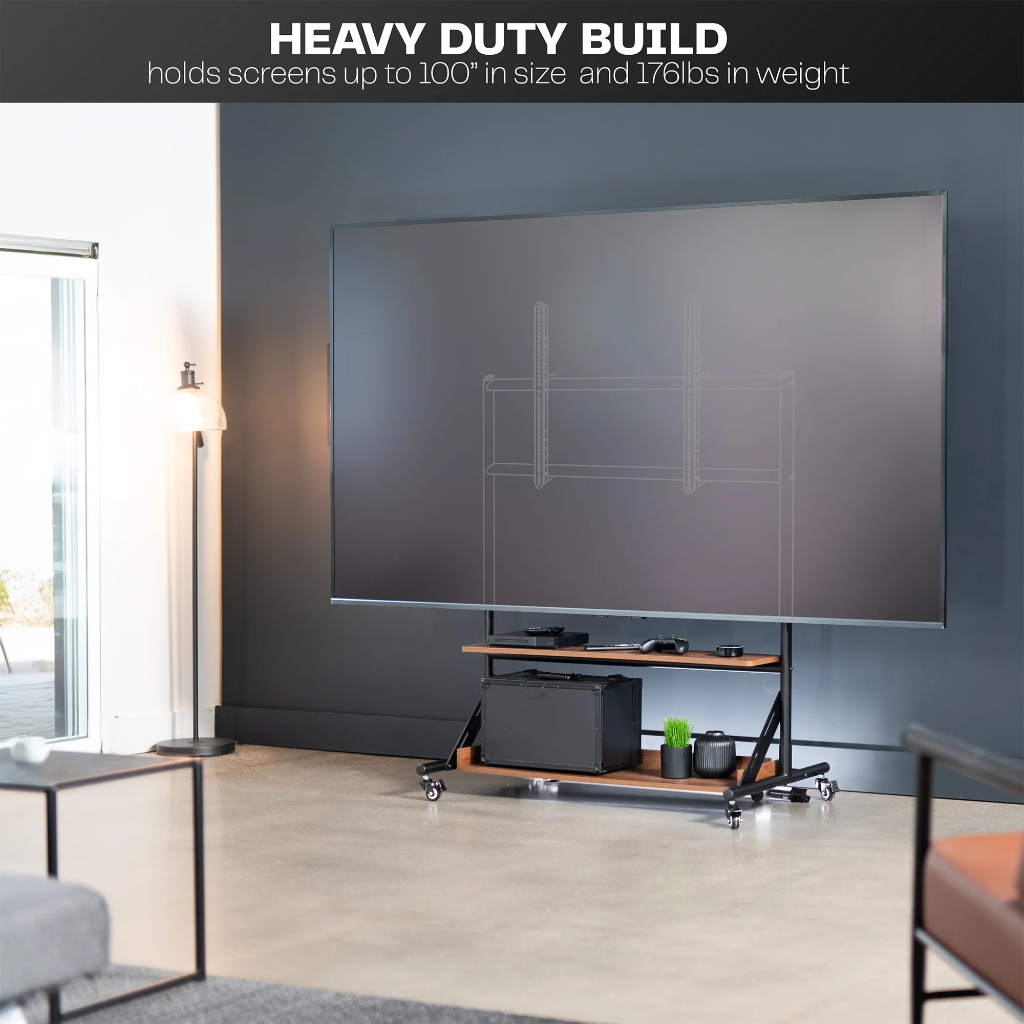 Heavy Duty TV Cart with Dark Wood Shelves - Image 10