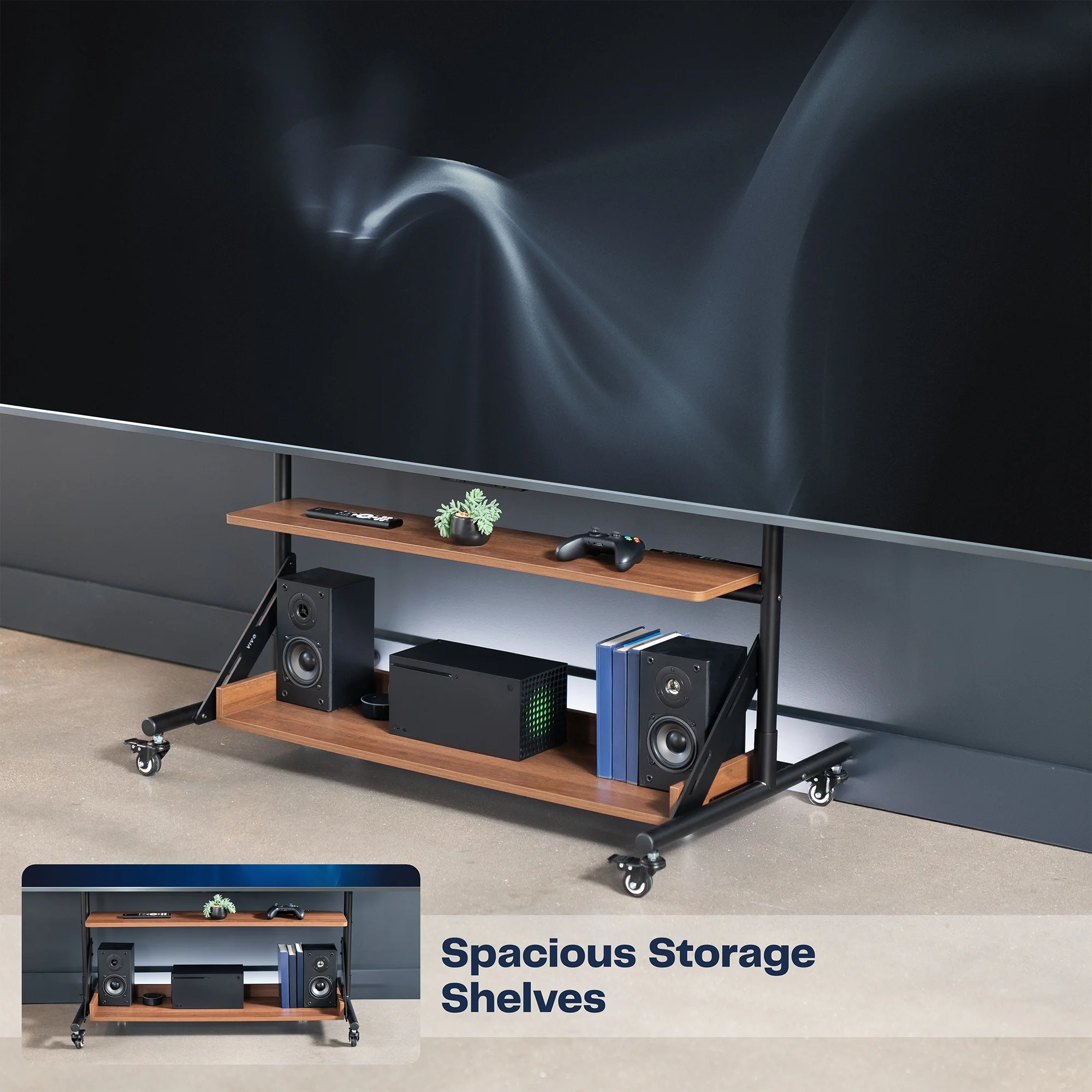 Heavy Duty TV Cart with Dark Wood Shelves - Image 5