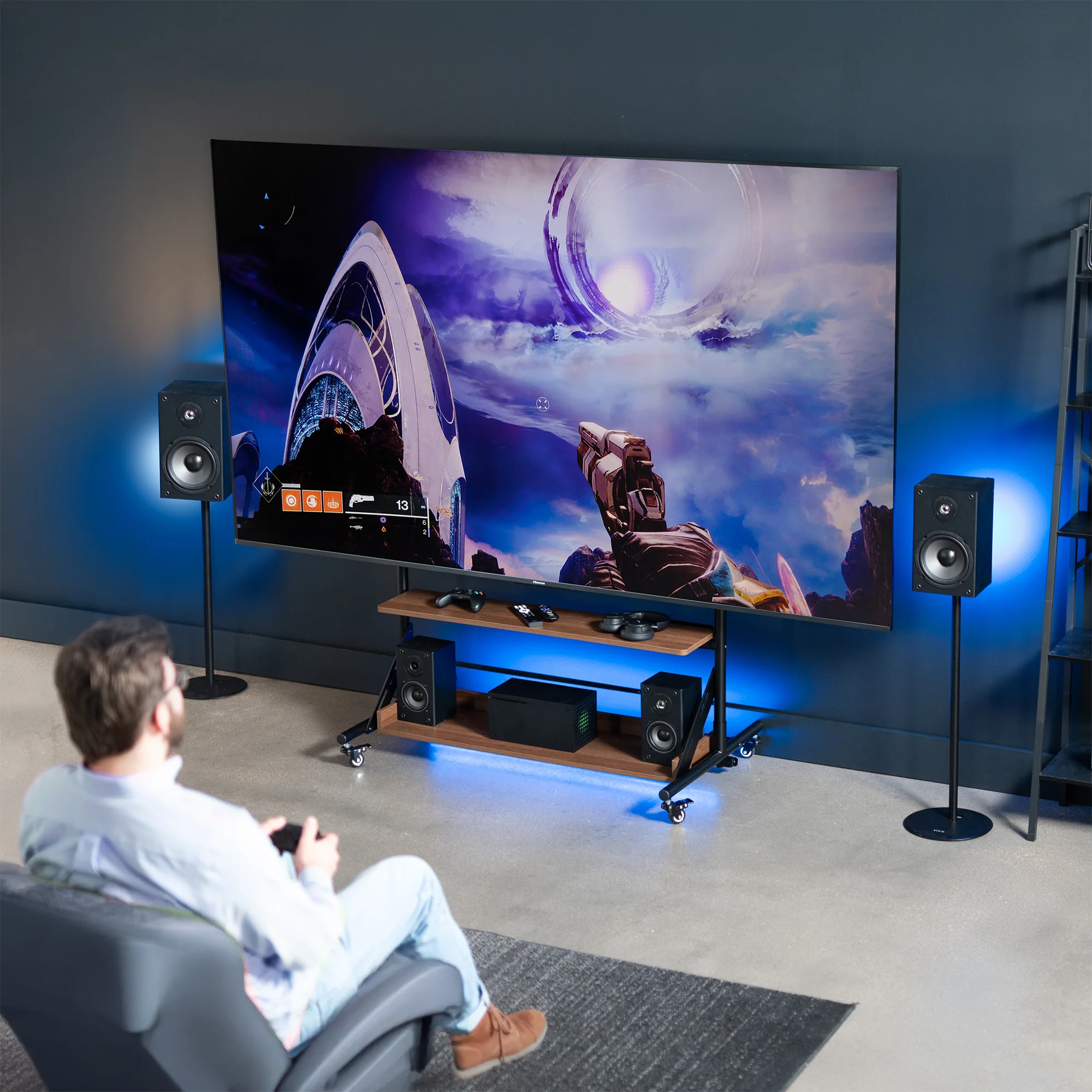 Heavy Duty TV Cart with Dark Wood Shelves - Image 6