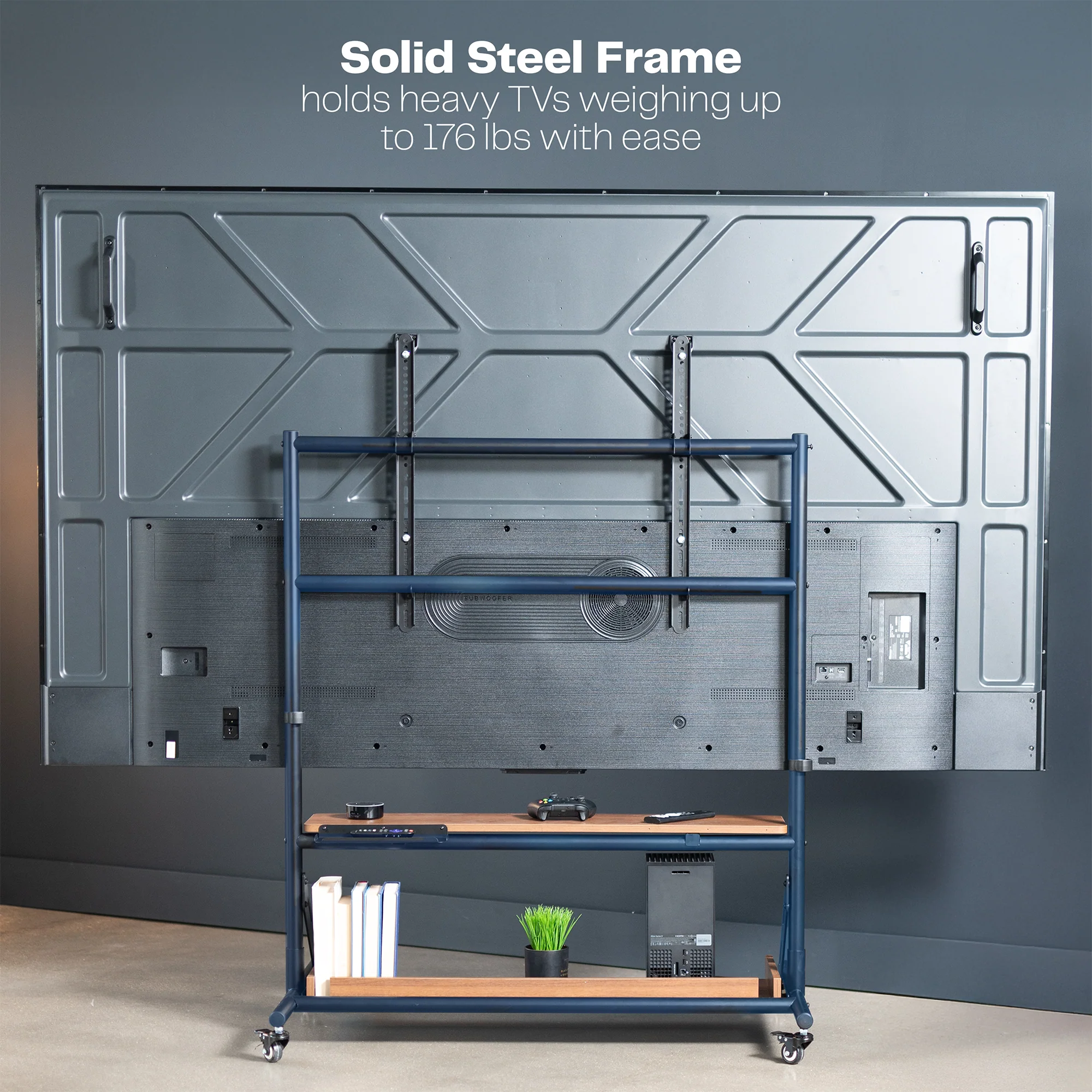 Heavy Duty TV Cart with Dark Wood Shelves - Image 7