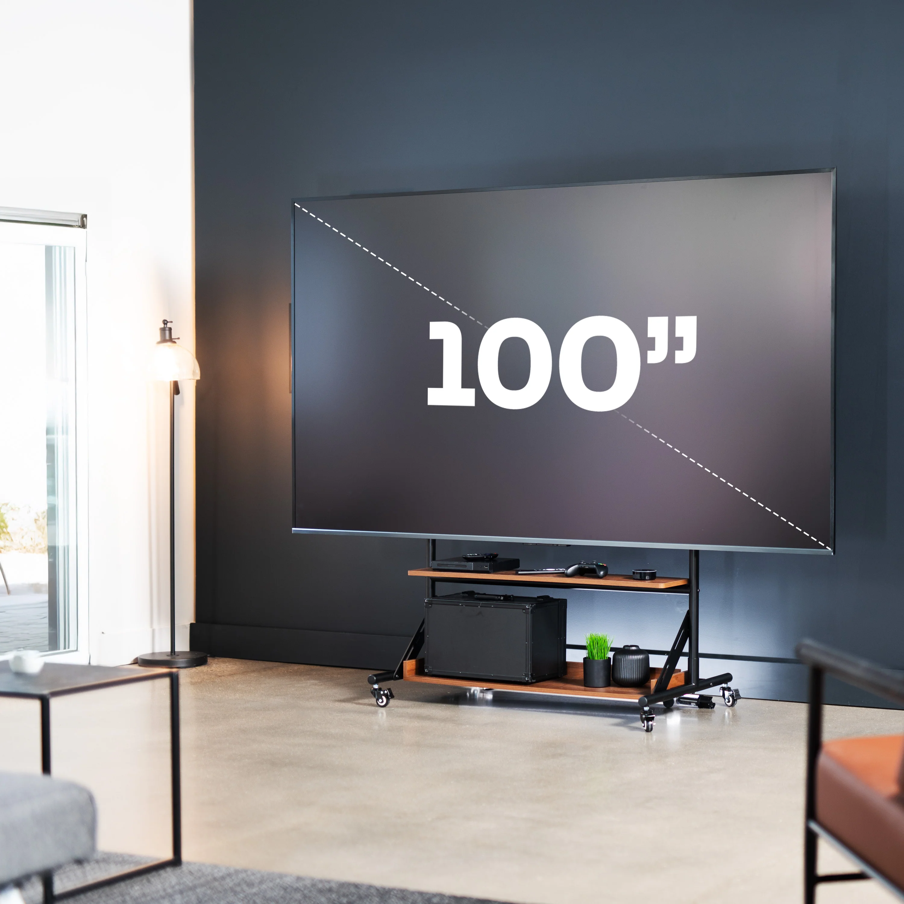 Heavy Duty TV Cart with Dark Wood Shelves - Image 8