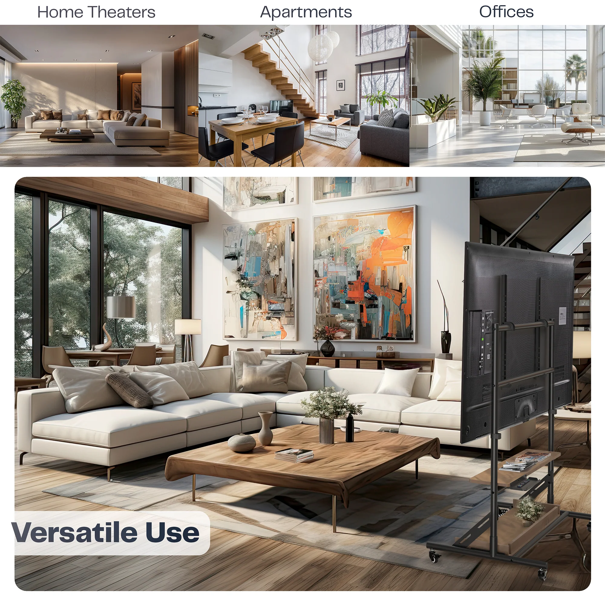 Heavy Duty TV Cart with Dark Wood Shelves - Image 9