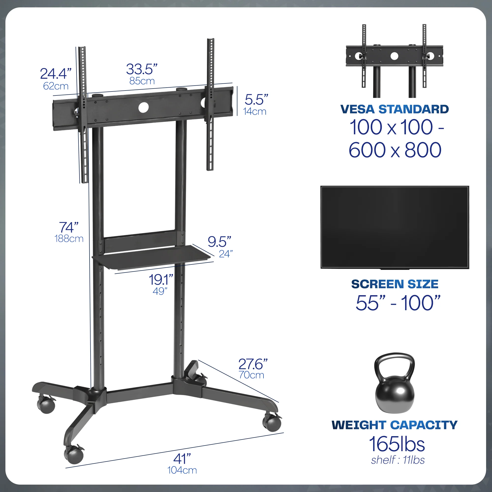 Mobile Large TV Cart for 55” to 100” Screens - Image 3