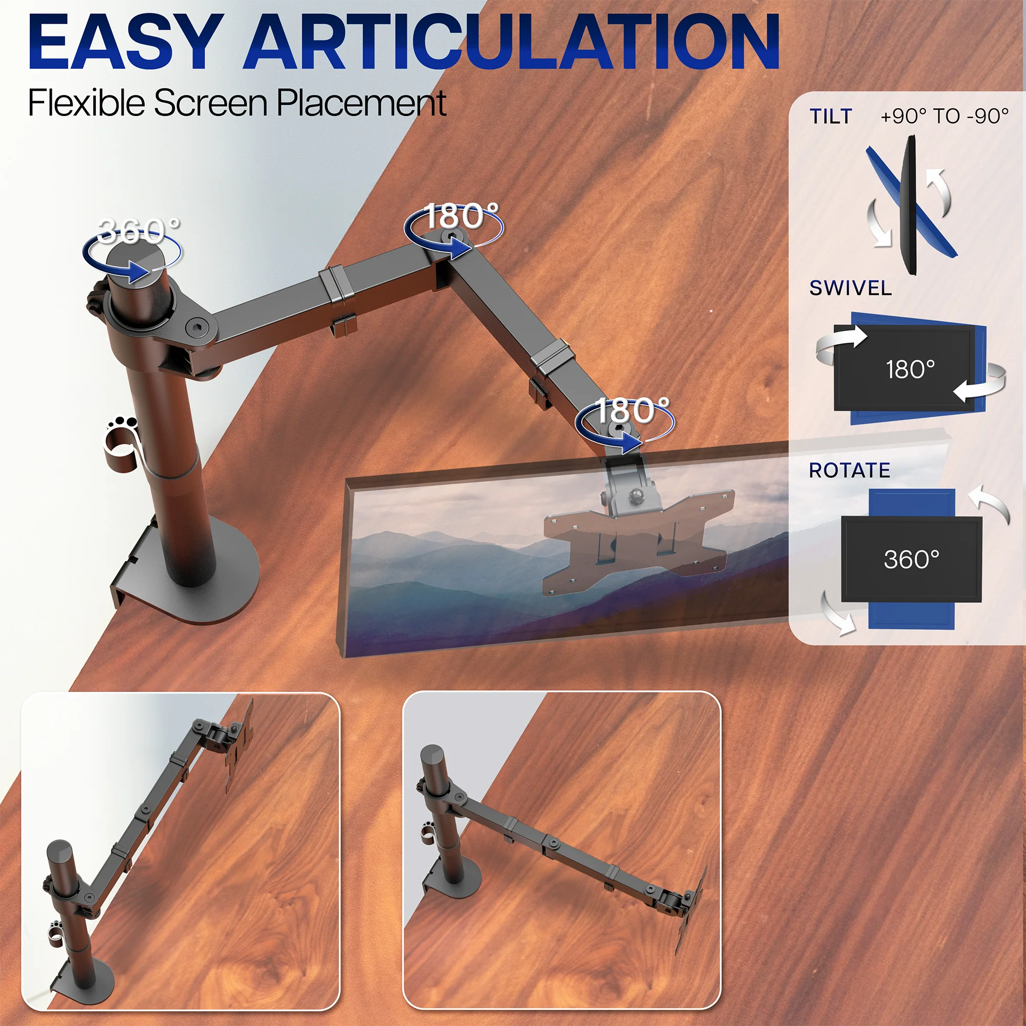 Single Monitor Desk Mount - Up to 38" Screens - Image 3