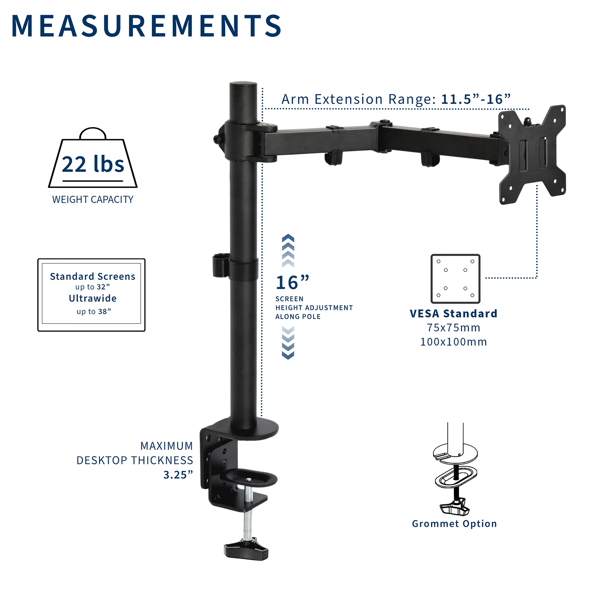 Single Monitor Desk Mount - Up to 38" Screens - Image 6