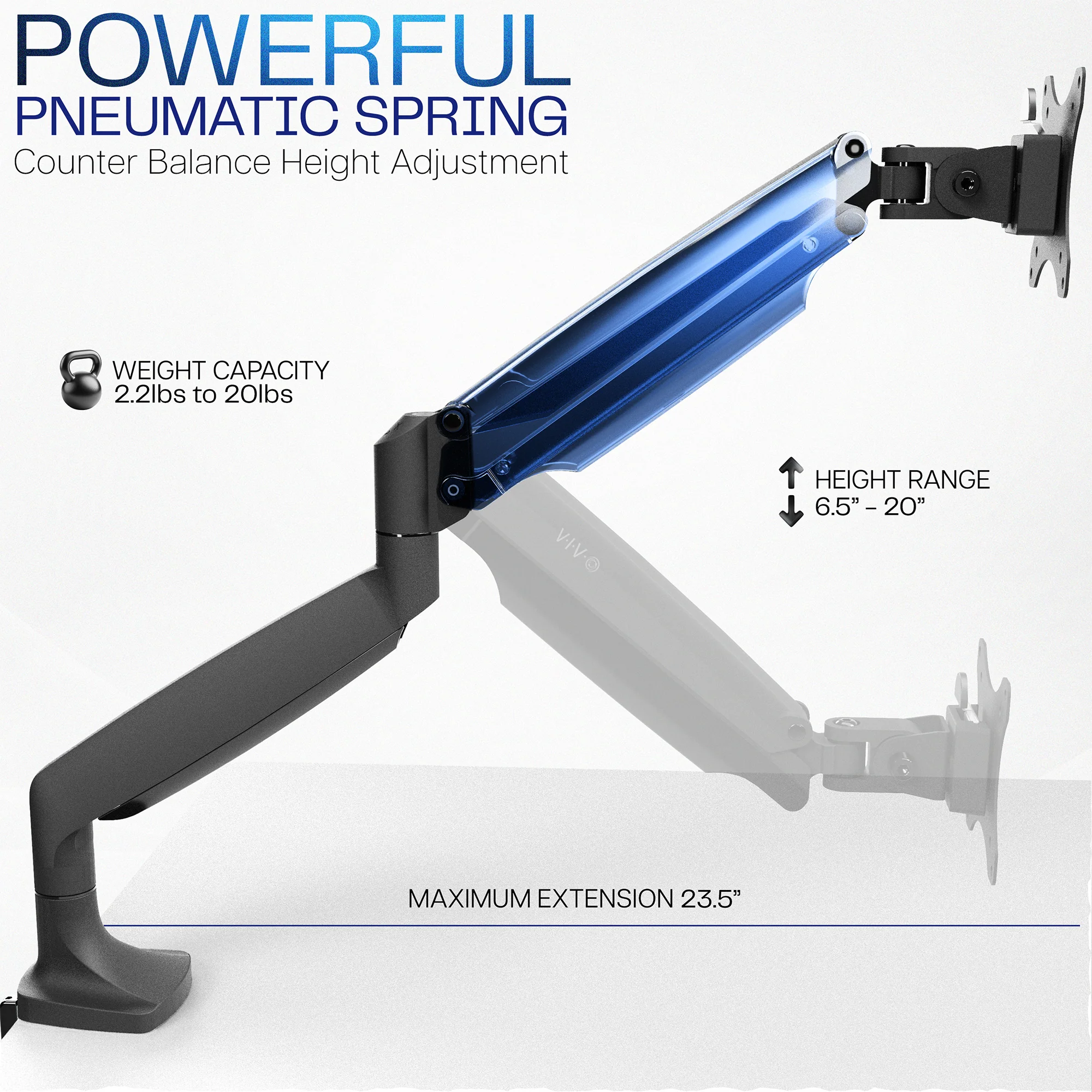 Pneumatic Arm Single 13” to 32" Monitor Desk Mount - Image 5