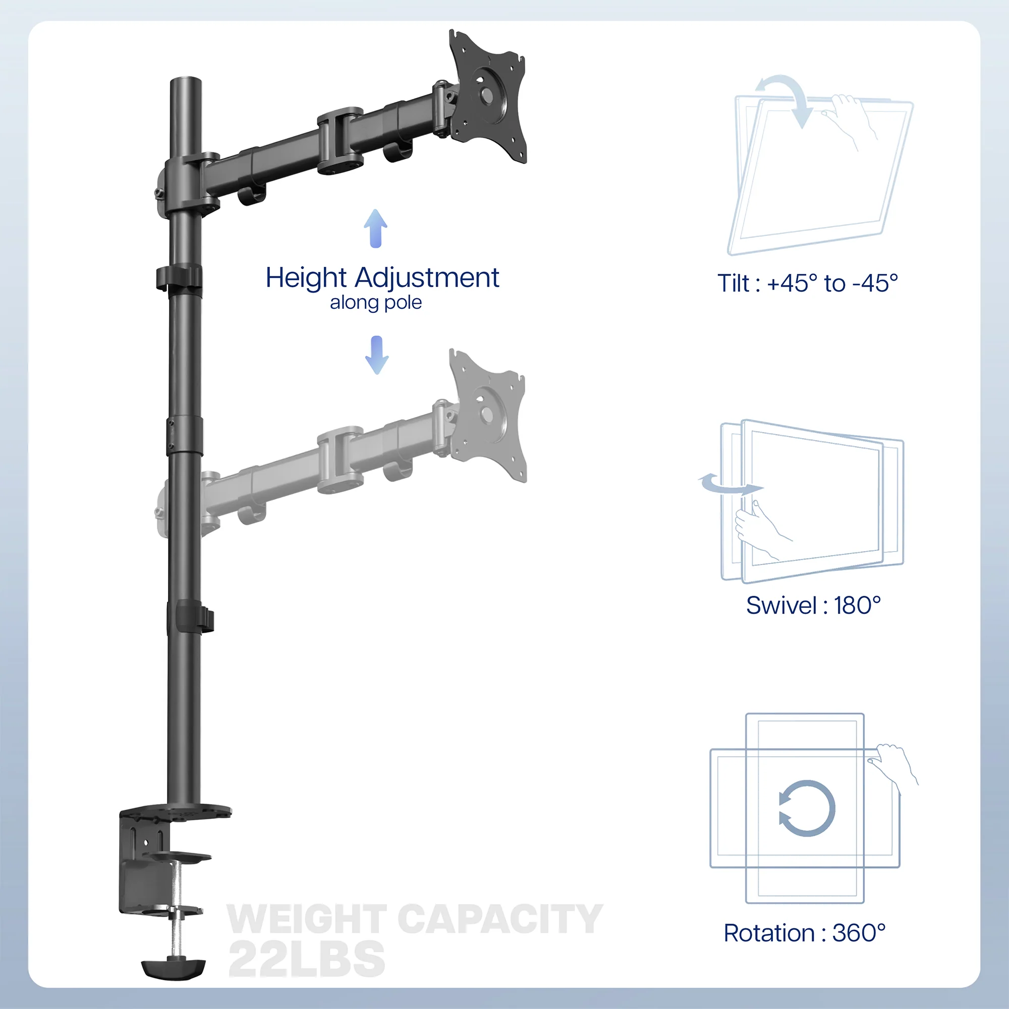 Single Monitor Extra Tall Desk Mount - Up to 38" Screens - Image 6