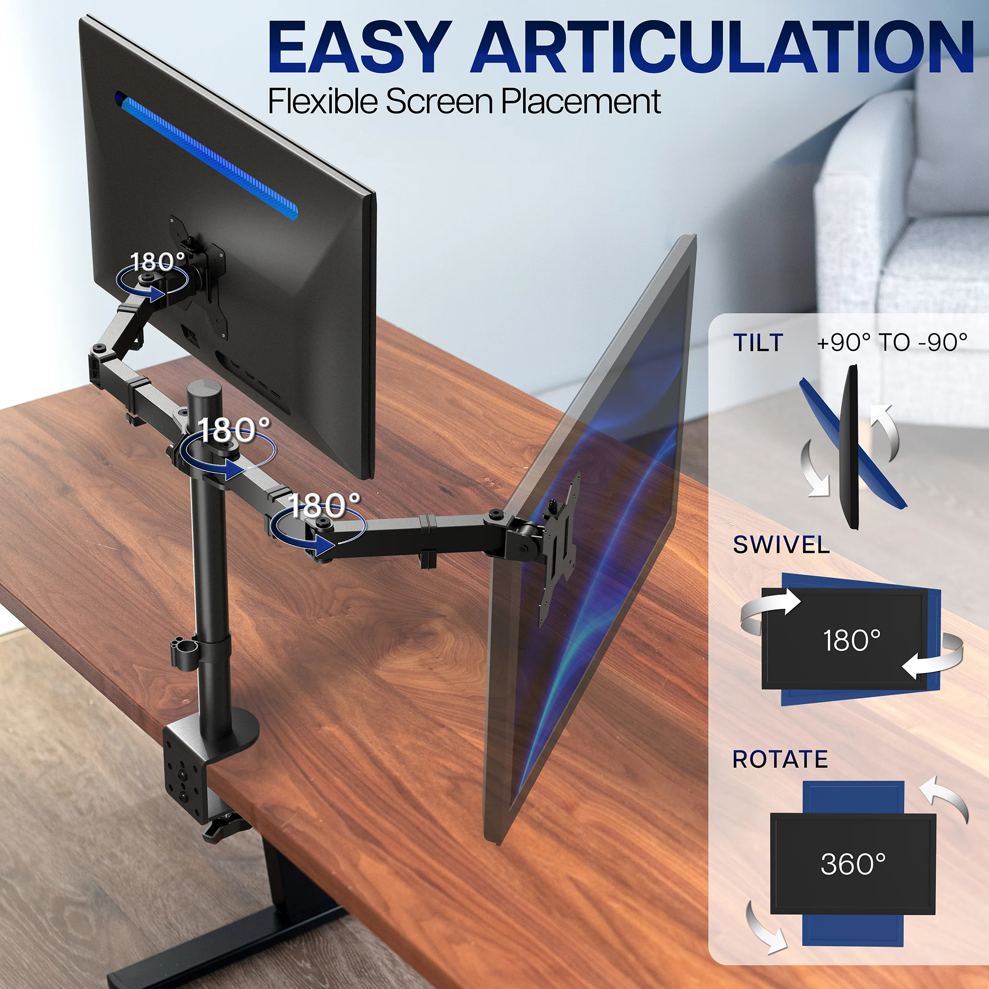 VIVO Dual Monitor Desk Mount Adjustable Stand - Image 3