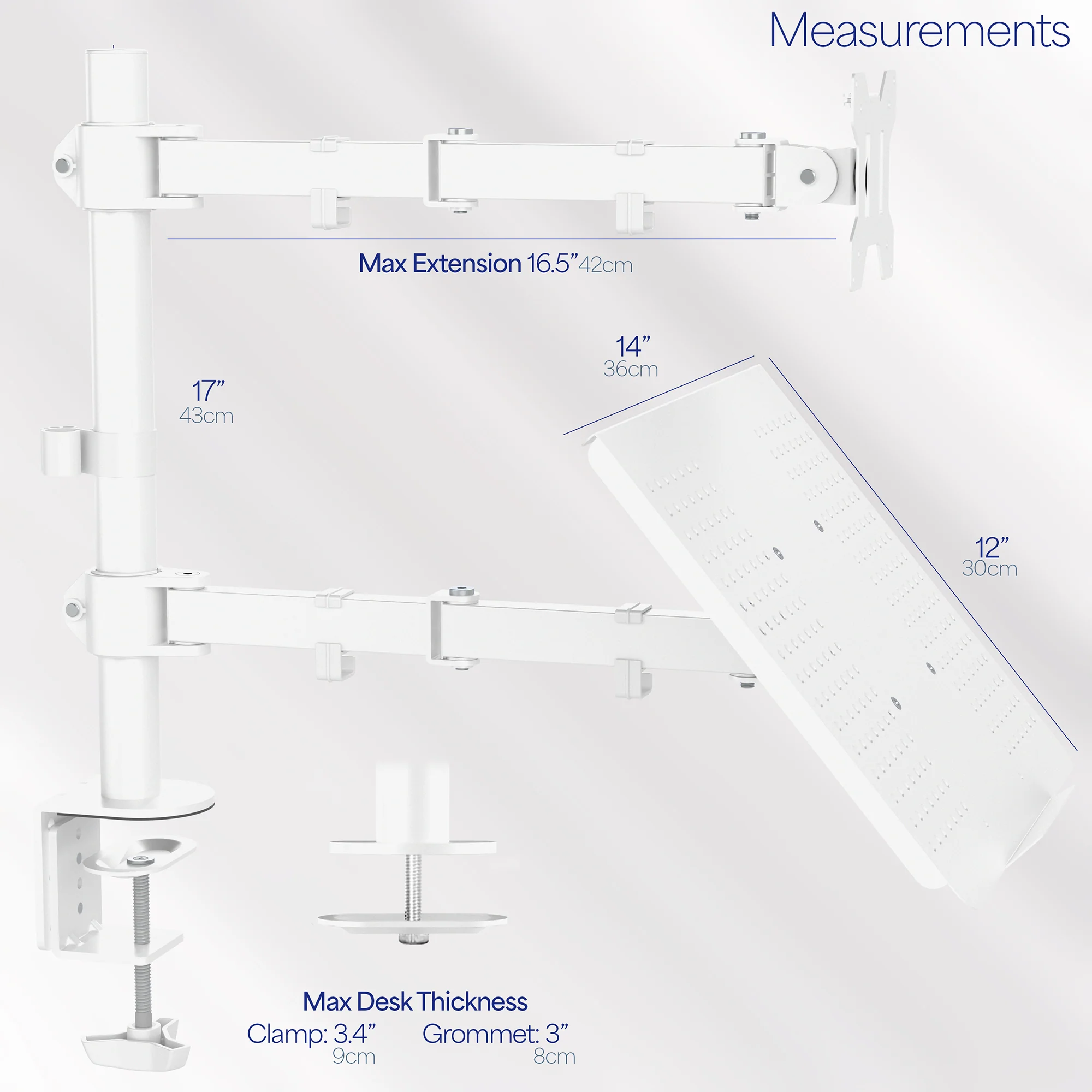 Single Monitor and Laptop Desk Mount - Up to 32" Screens, 17" Laptops - Image 12