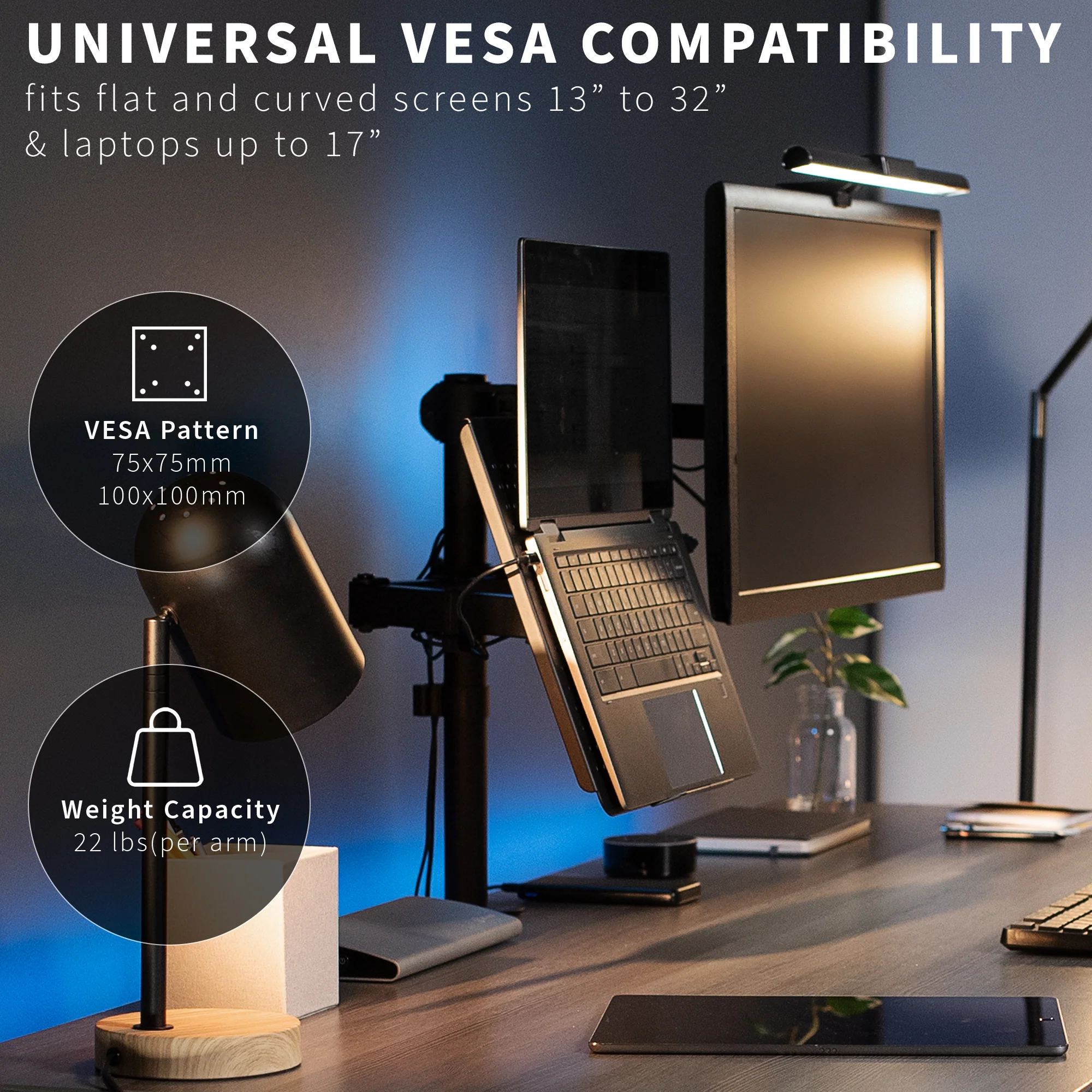 Single Monitor and Laptop Desk Mount - Up to 32" Screens, 17" Laptops - Image 3