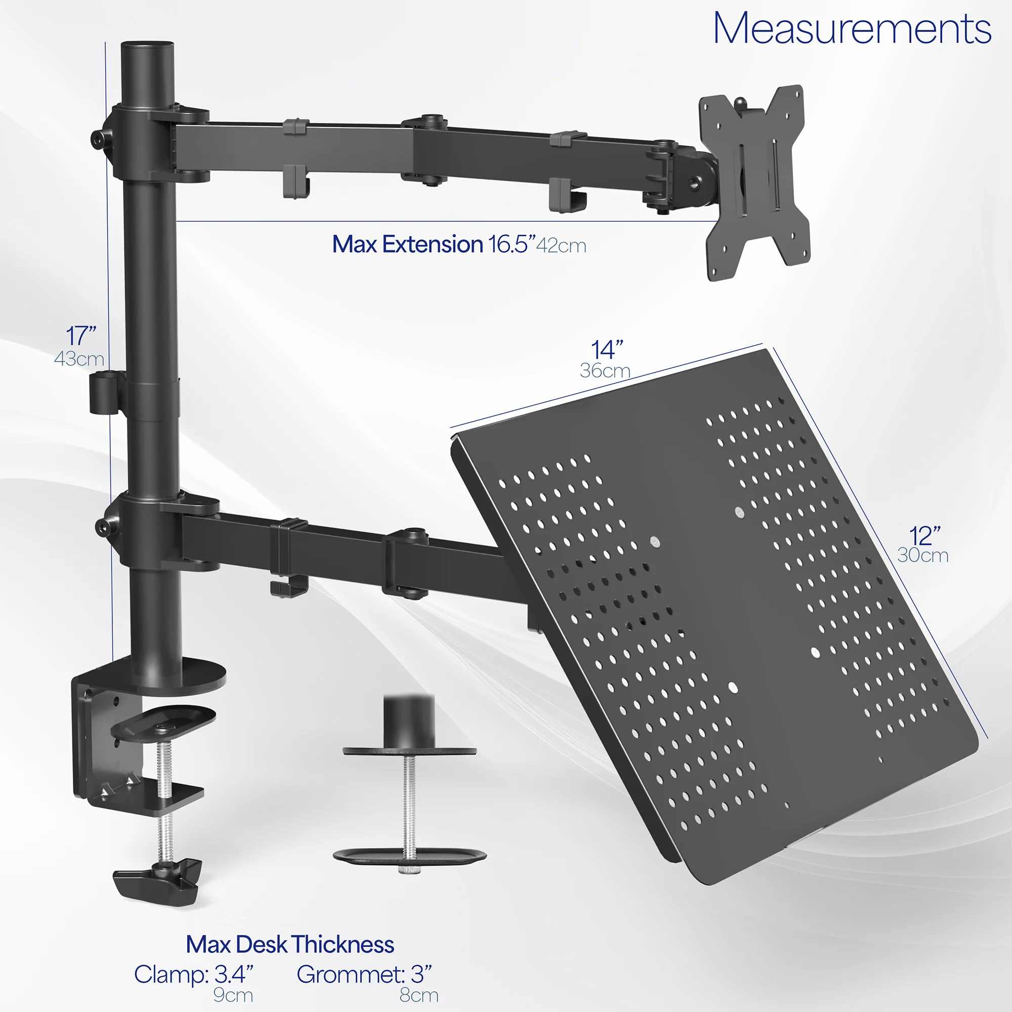 Single Monitor and Laptop Desk Mount - Up to 32" Screens, 17" Laptops - Image 4