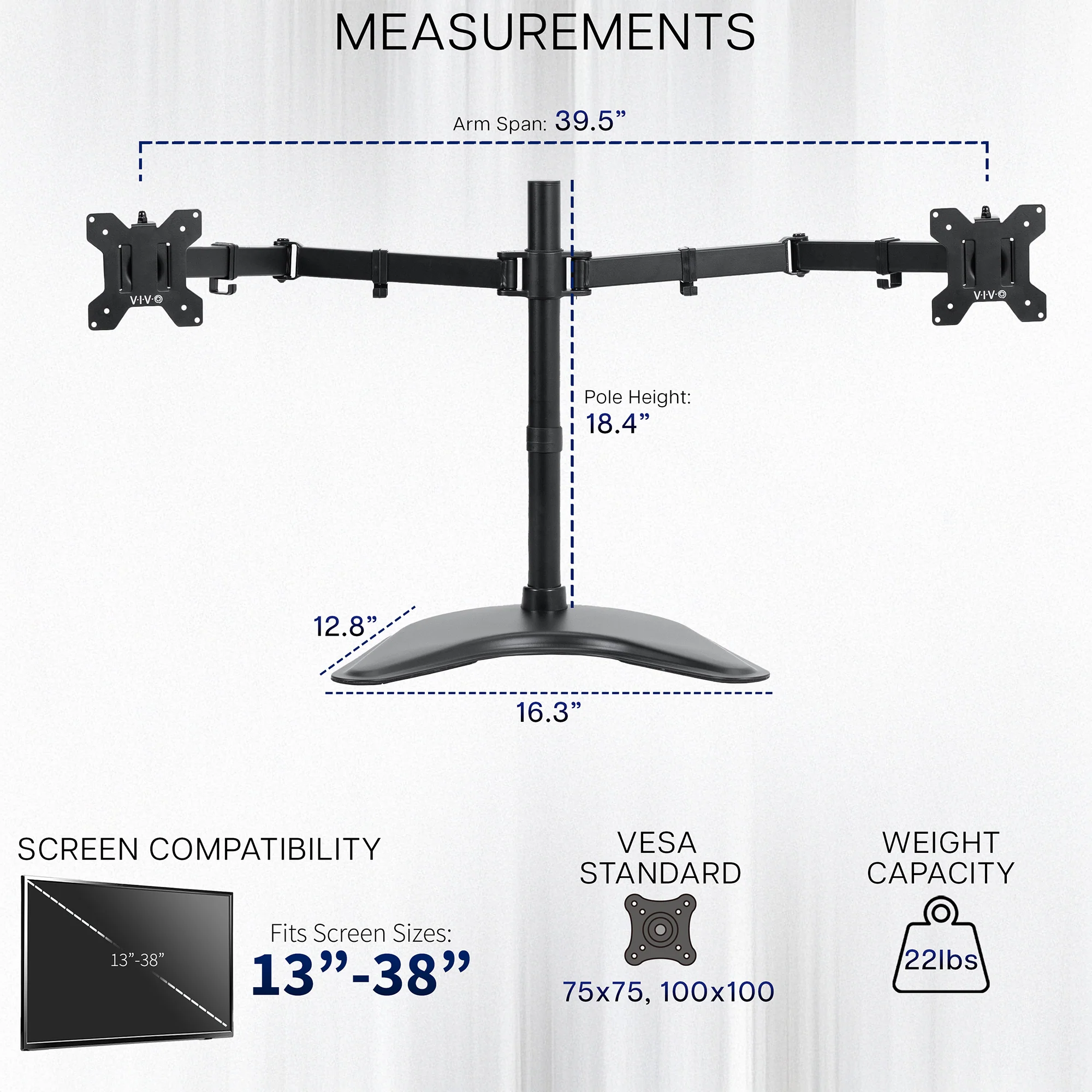 Dual Monitor Desk Stand - Up to 38" Screens - Image 16