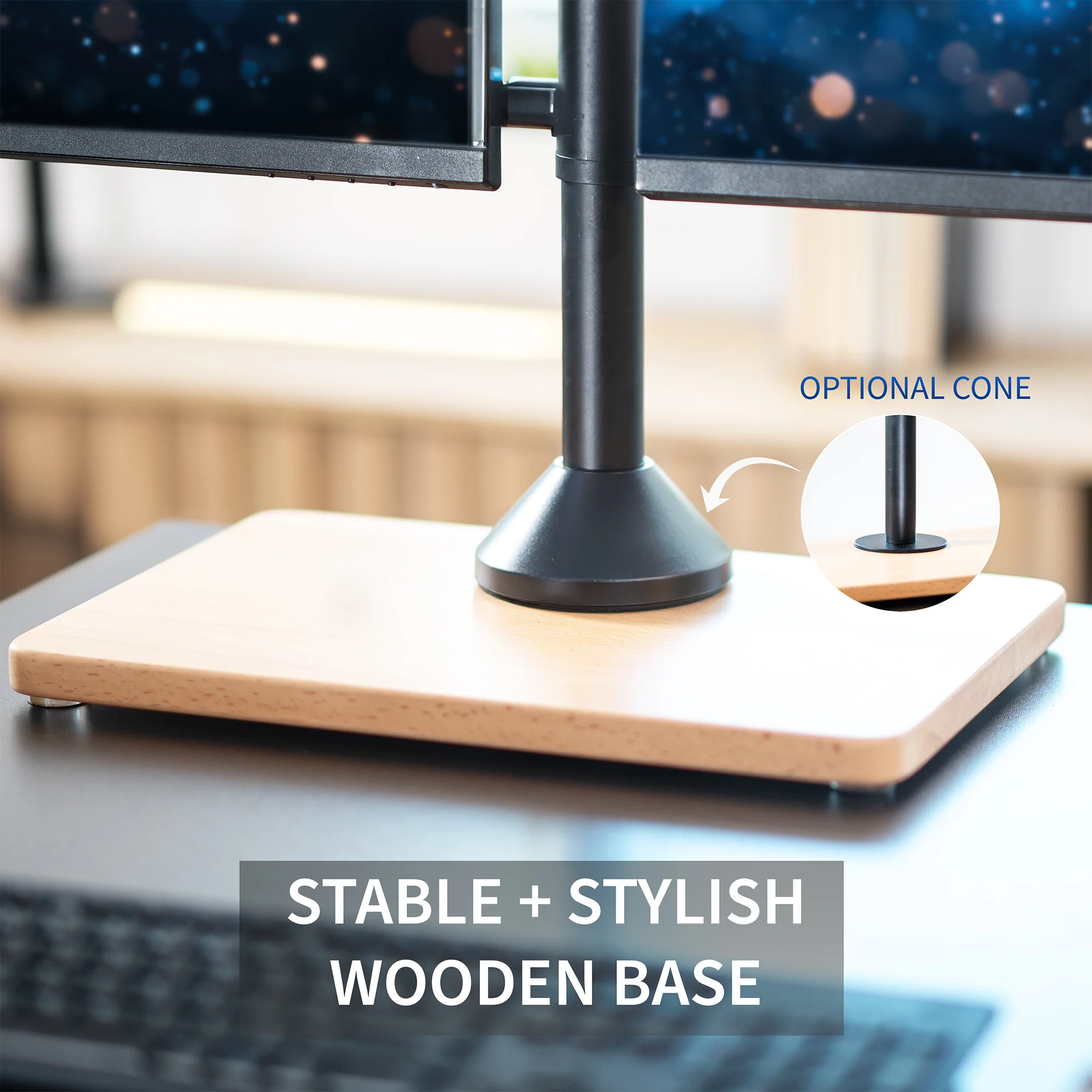 Dual 13” to 32” Monitor Desk Stand with Wood Base - Image 4