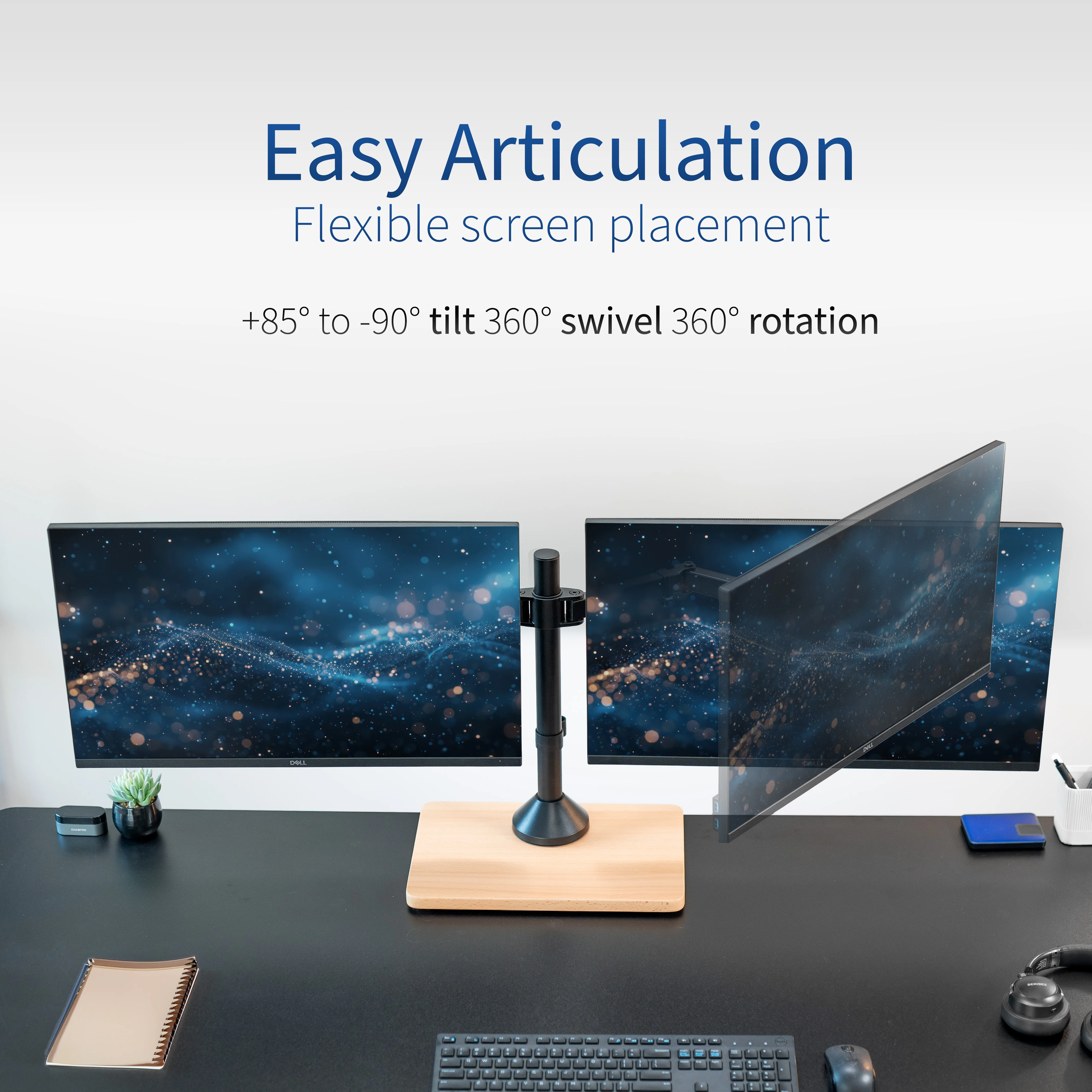 Dual 13” to 32” Monitor Desk Stand with Wood Base - Image 6