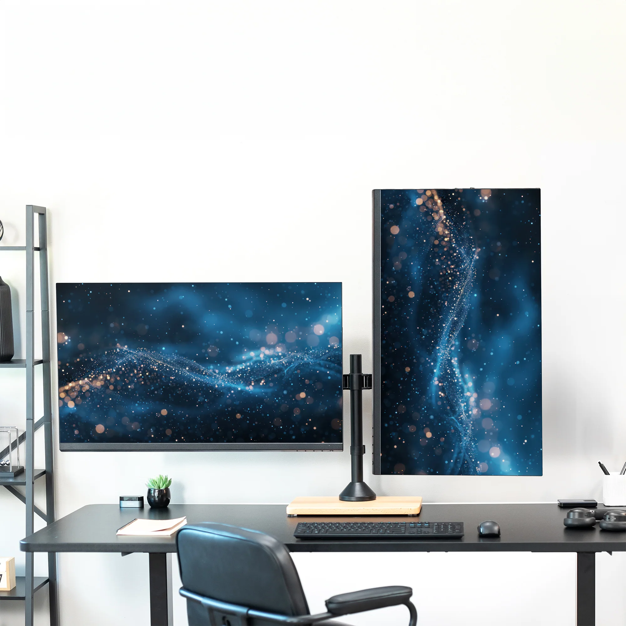 Dual 13” to 32” Monitor Desk Stand with Wood Base - Image 9