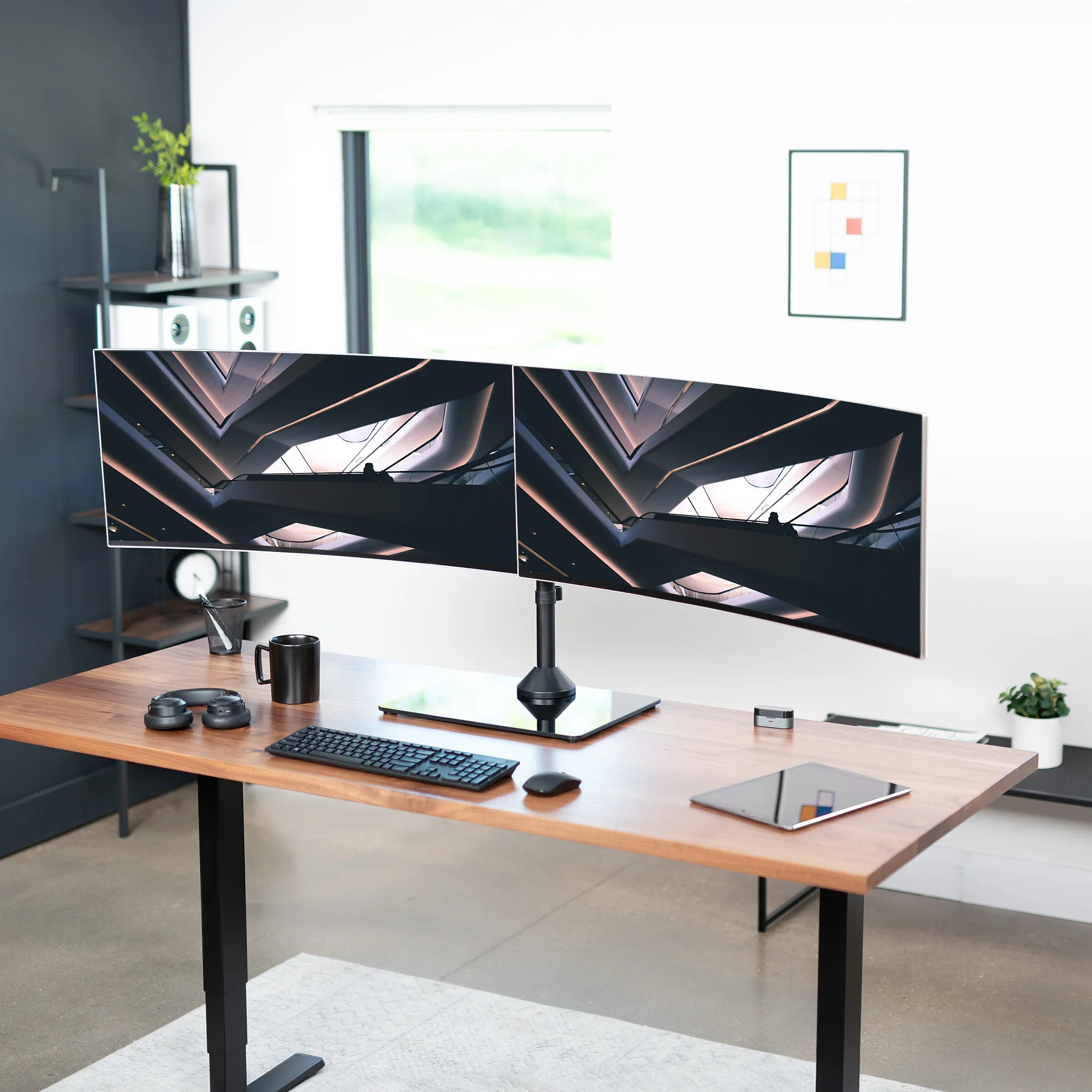 Dual Monitor Desk Stand with Glass Base - Up to 38" Screens - Image 13