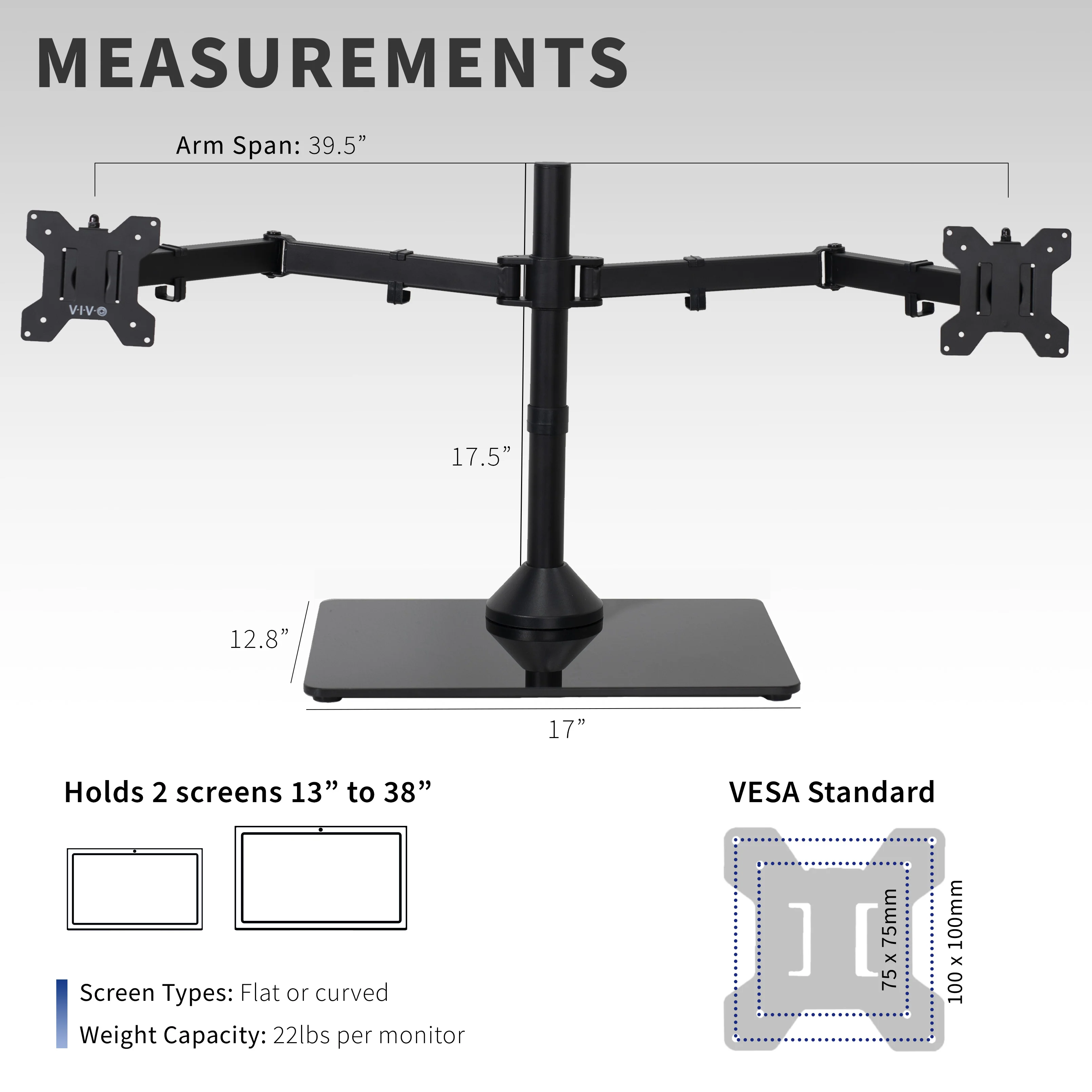 Dual Monitor Desk Stand with Glass Base - Up to 38" Screens - Image 14
