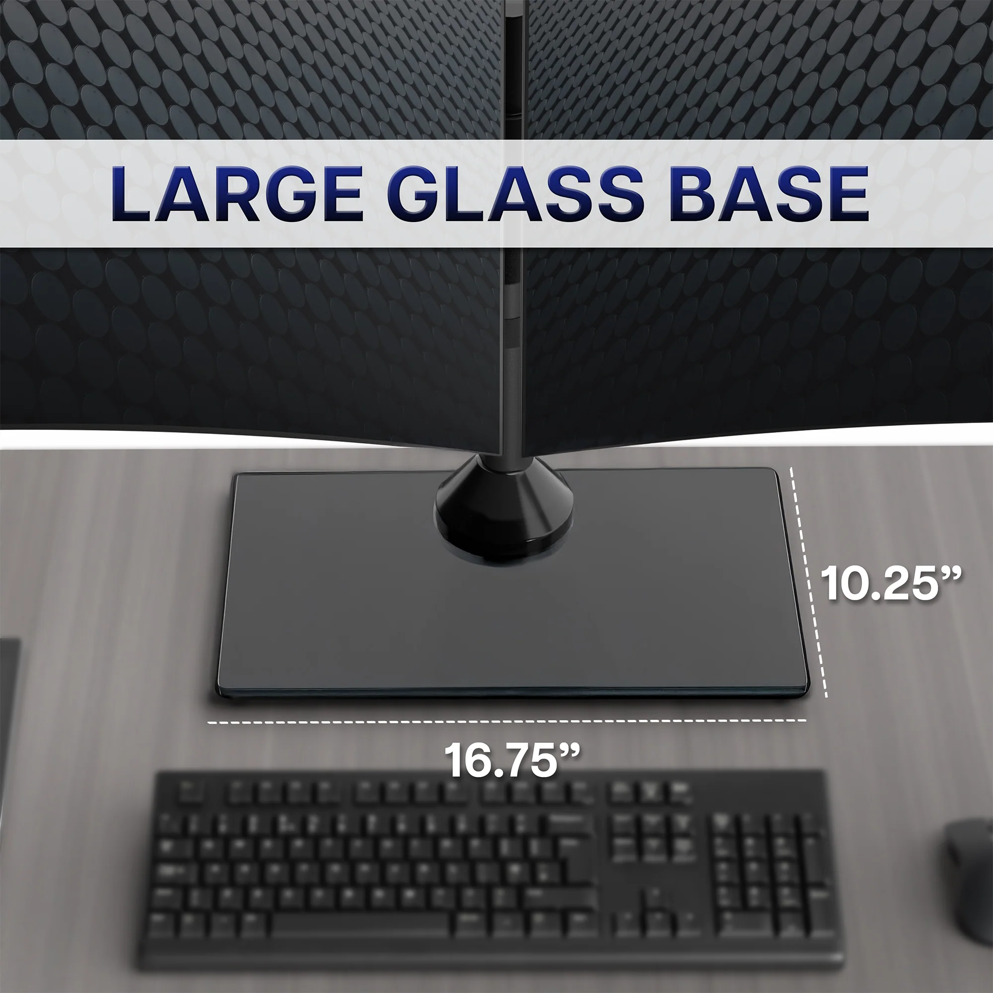 Dual Monitor Desk Stand with Glass Base - Up to 38" Screens - Image 3