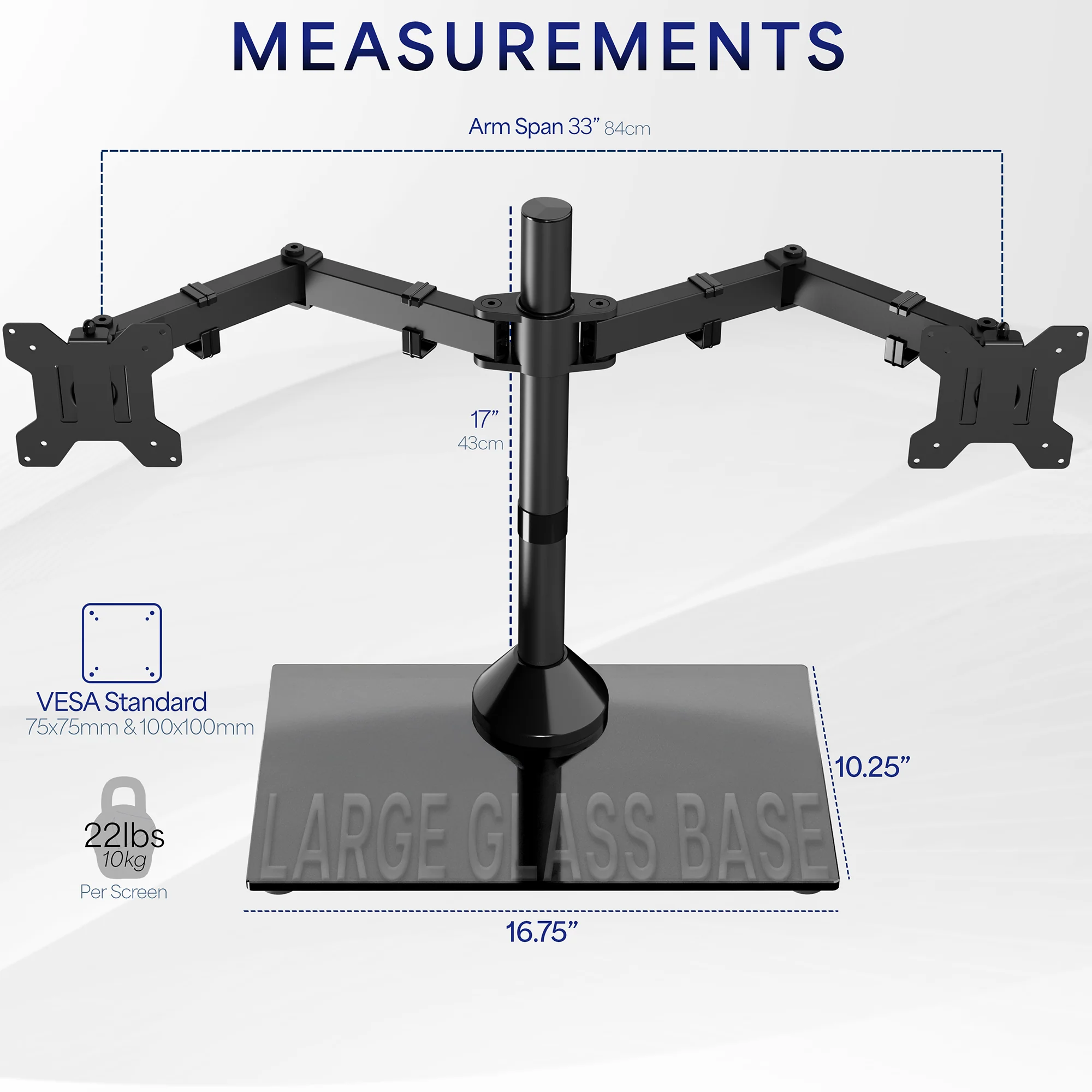 Dual Monitor Desk Stand with Glass Base - Up to 38" Screens - Image 4