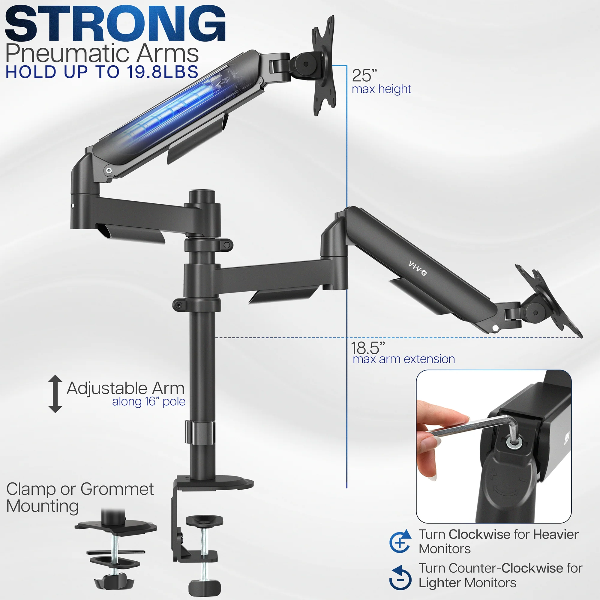 Mechanical Arm Dual 17" to 32" Monitor Desk Mount - Image 3