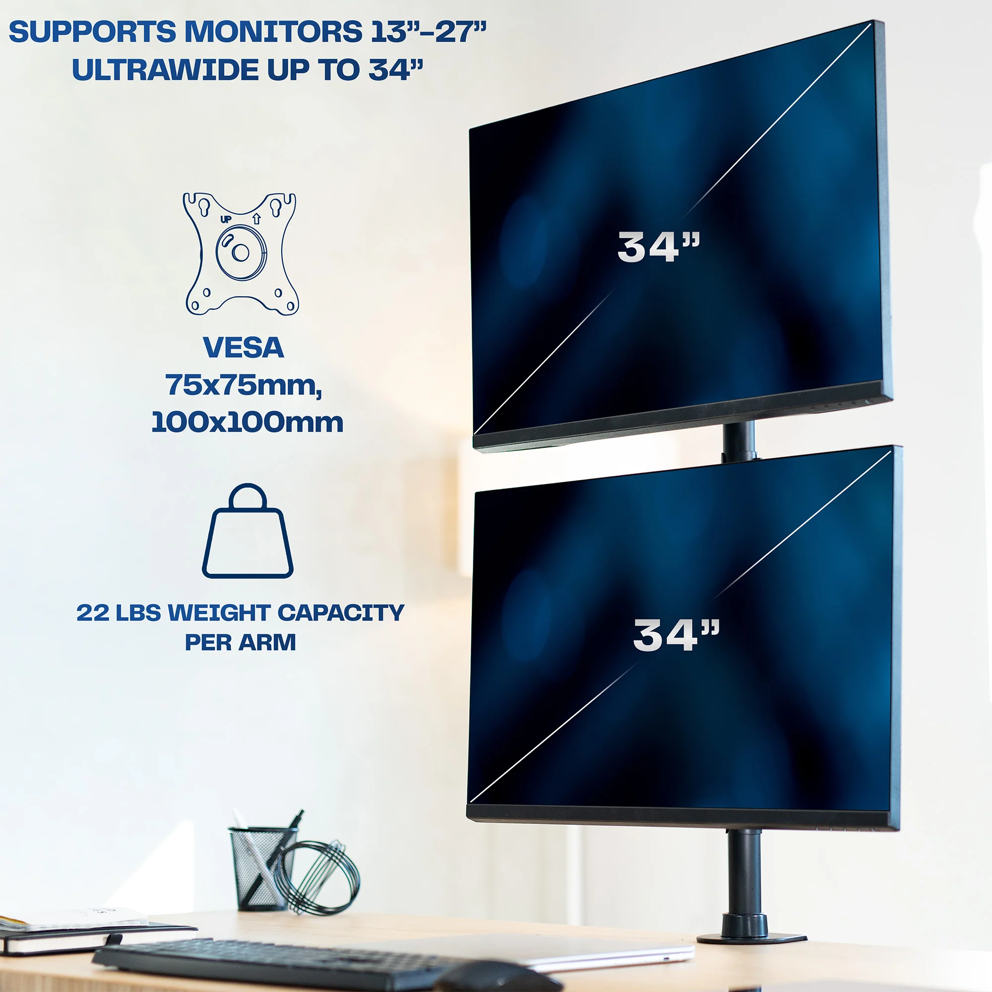 Vertical Dual 13” to 34" Monitor Desk Mount - Image 4